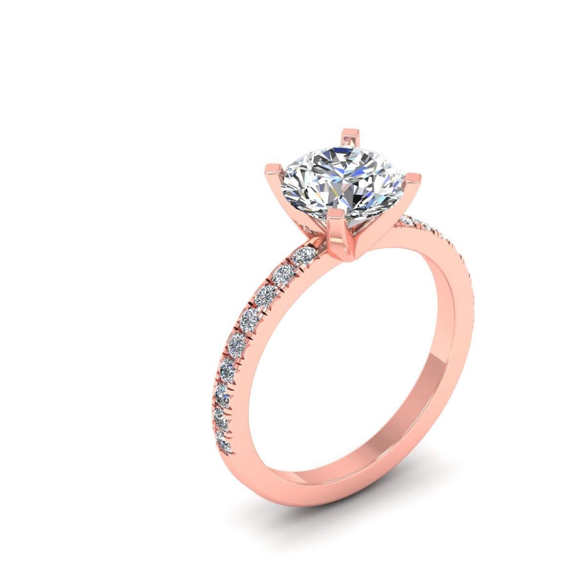 Round Diamond Engagement Ring With 1/2 Coverage Side Stones