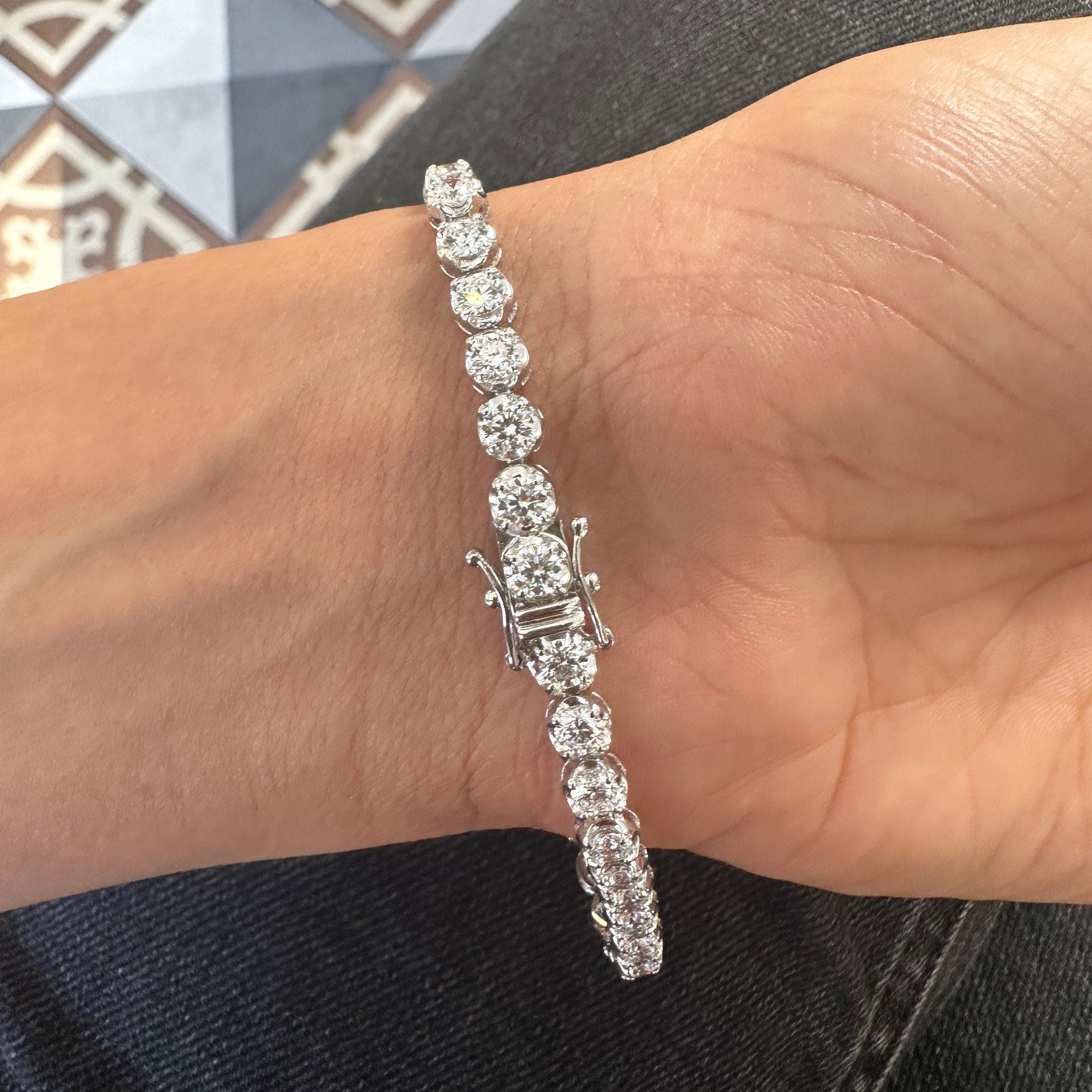 6 Carat Crown Setting Round Lab Grown Diamond Tennis Bracelet