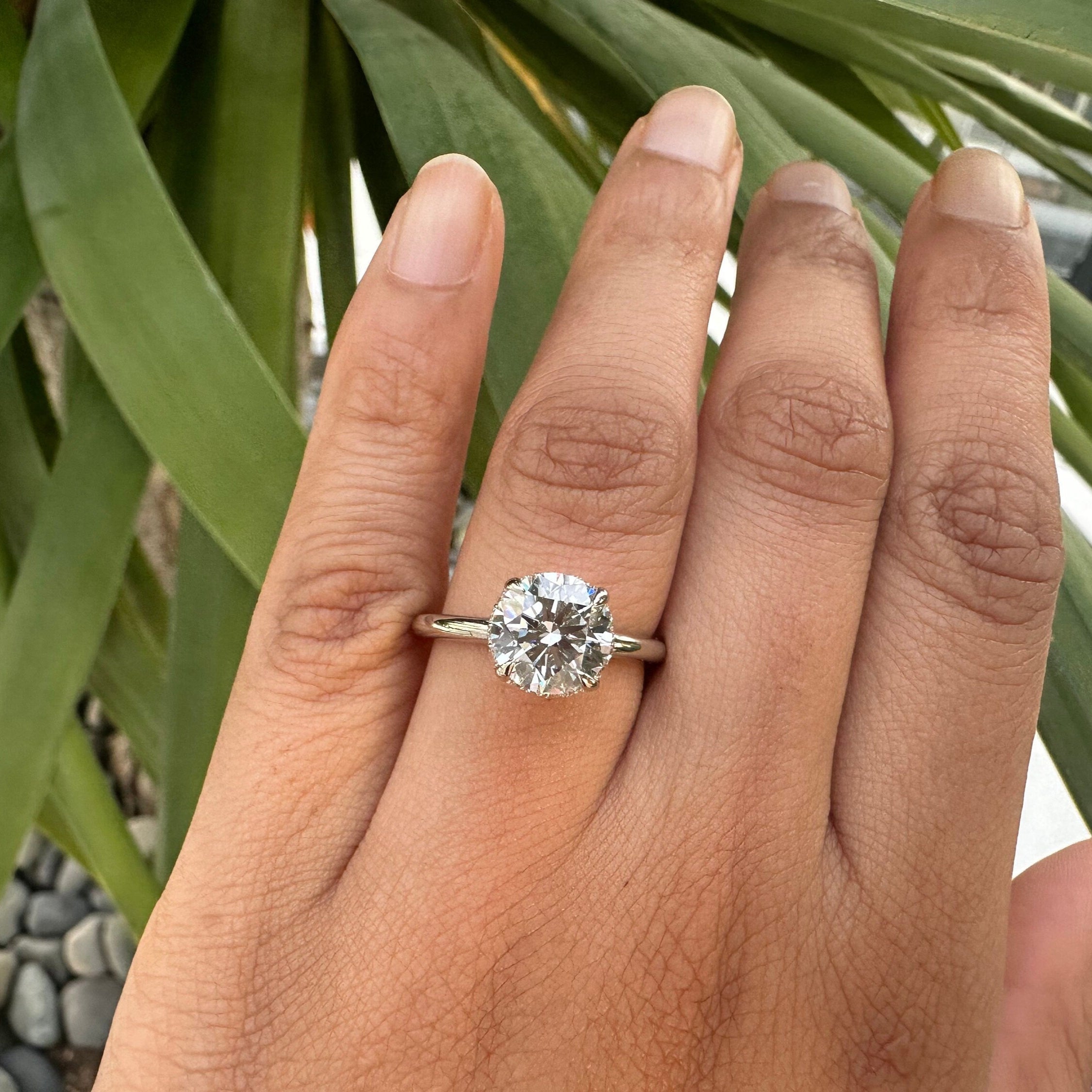Round Solitaire Hidden Halo Diamond Engagement Ring