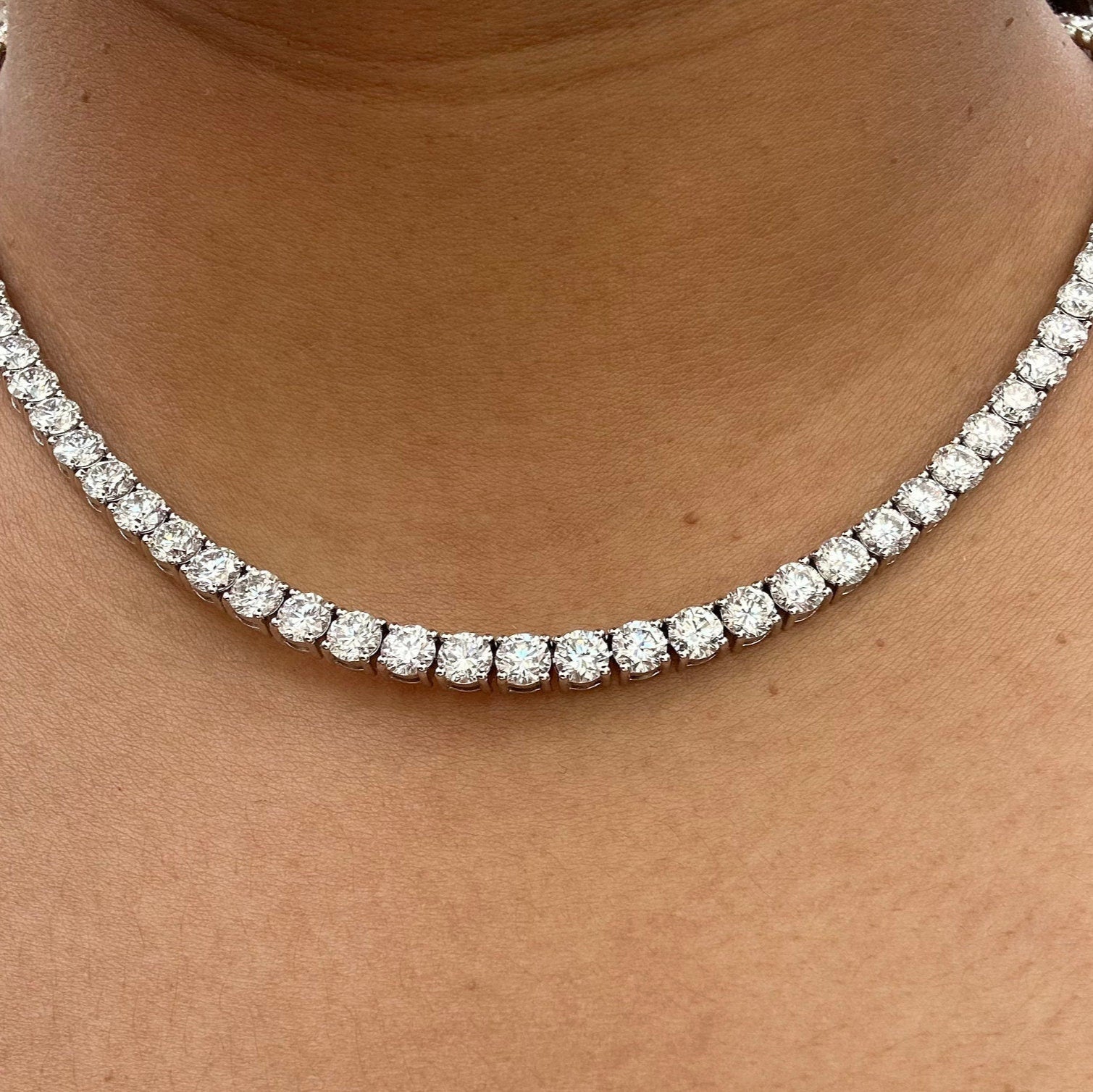 40 Carat Round Lab Grown Diamond Tennis Necklace