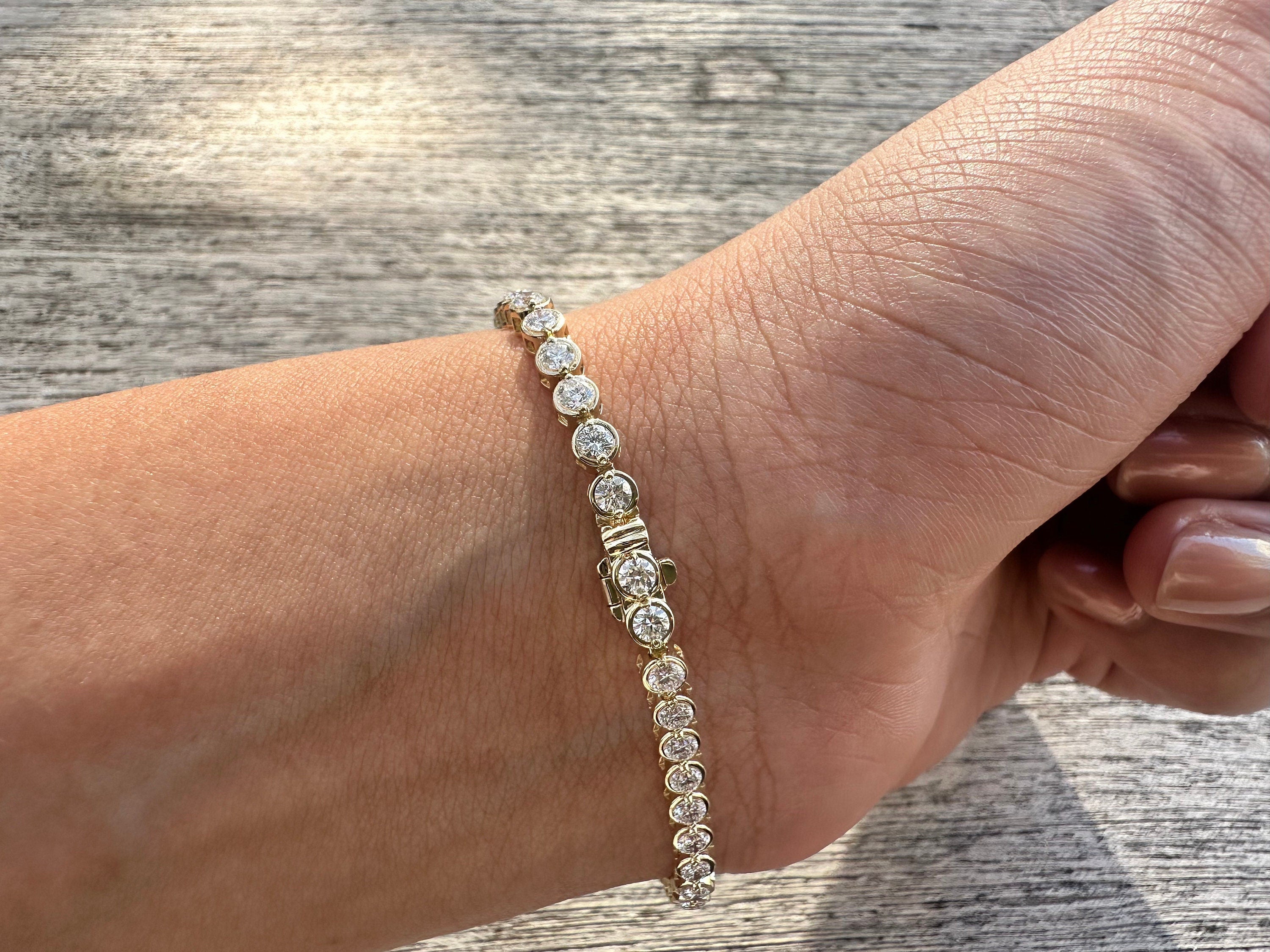 14K Yellow Gold Bezel Set Diamond Tennis Bracelet