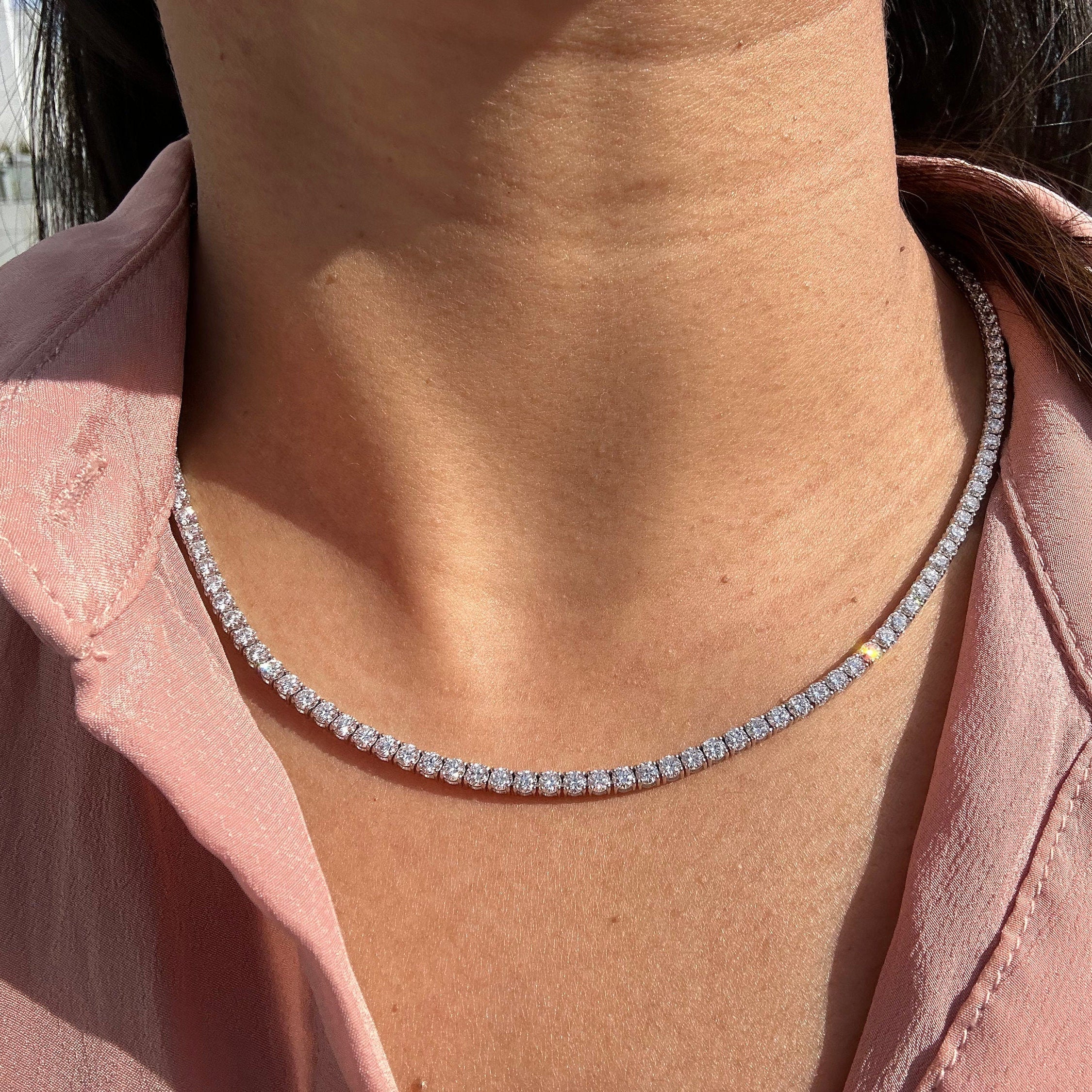 10 Carat Round Lab Grown Diamond Tennis Necklace