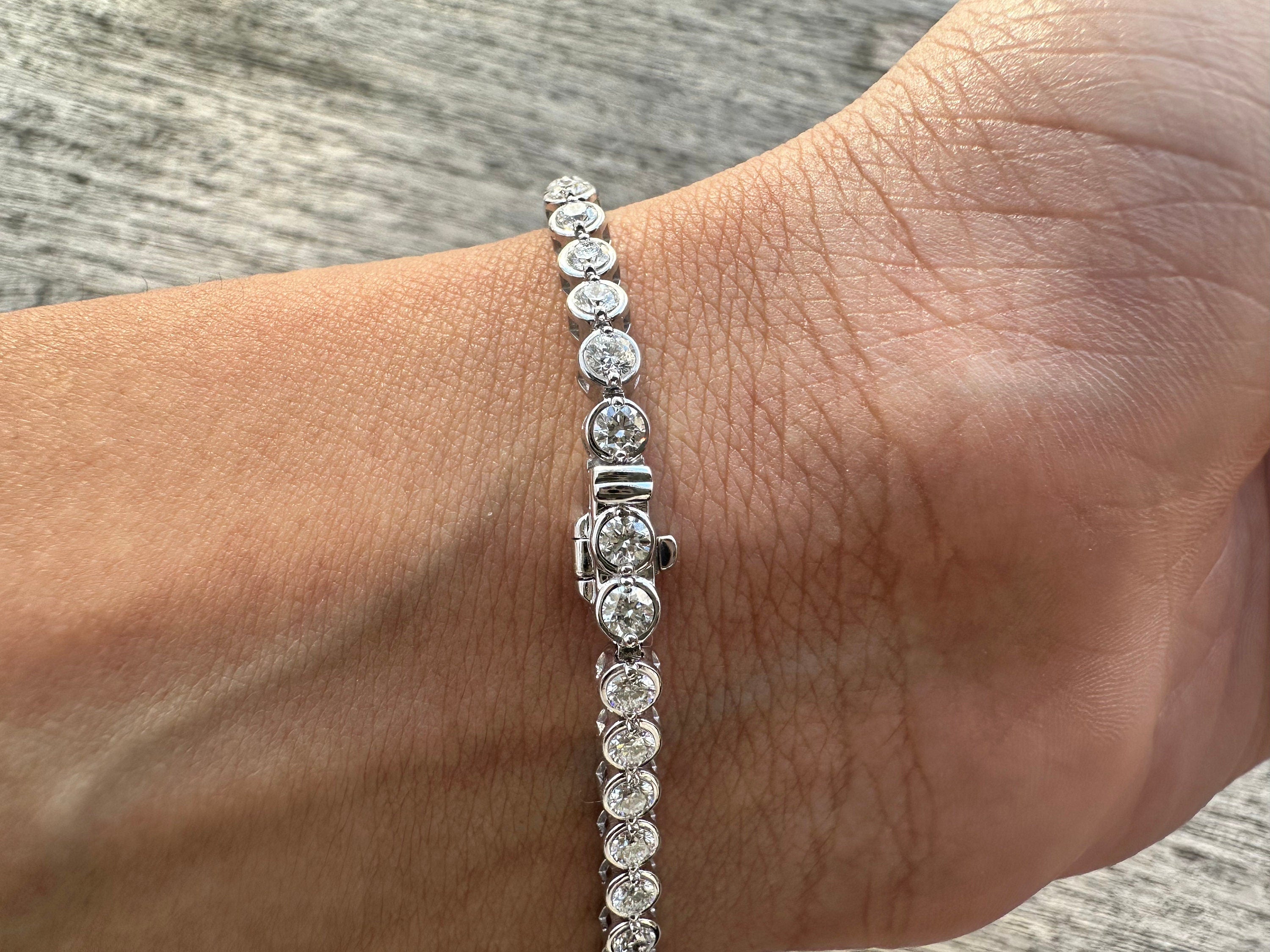 3 Carat 14K White Gold Diamond Bezel Bracelet