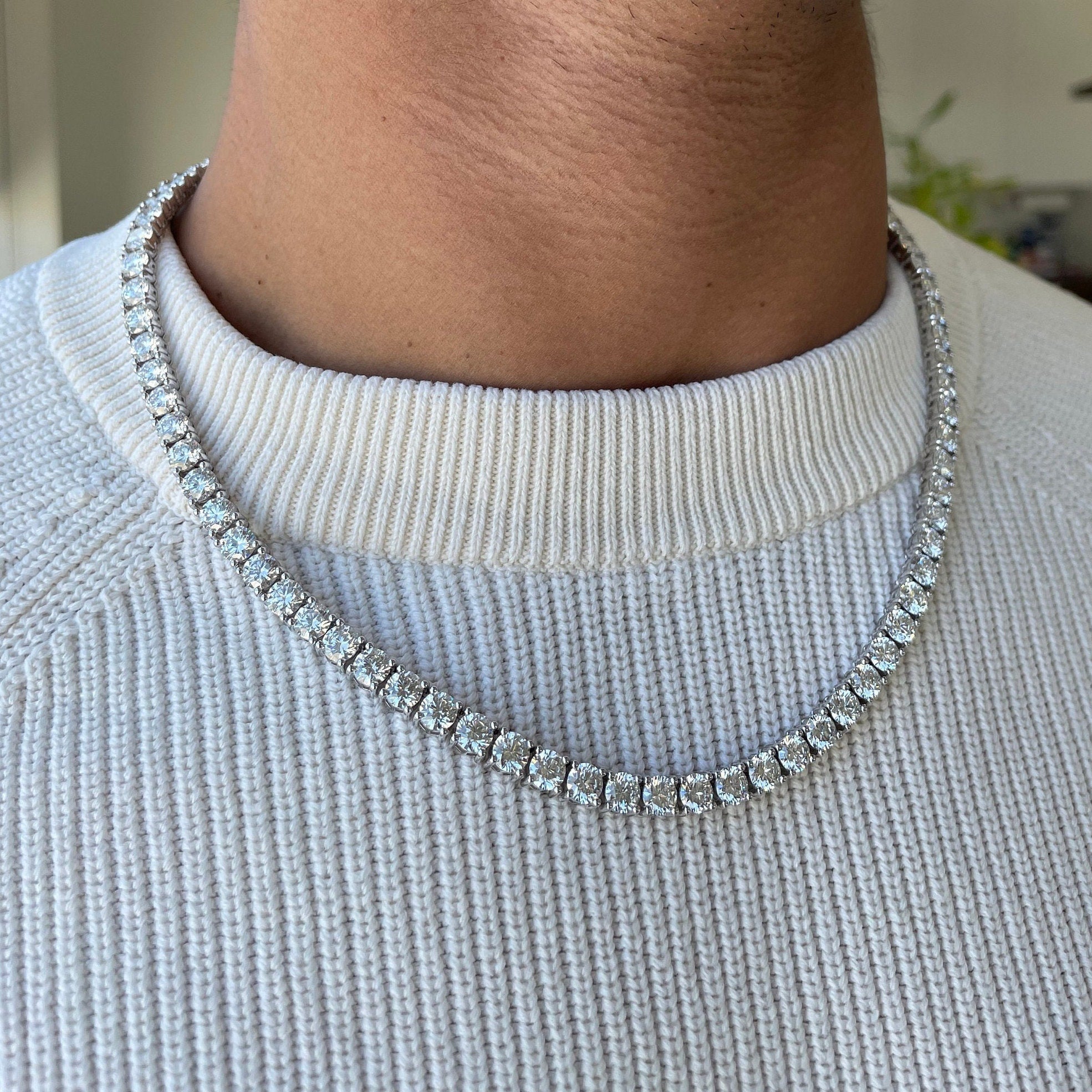 Men's 50 Carat Round Lab Grown Diamond Tennis Necklace