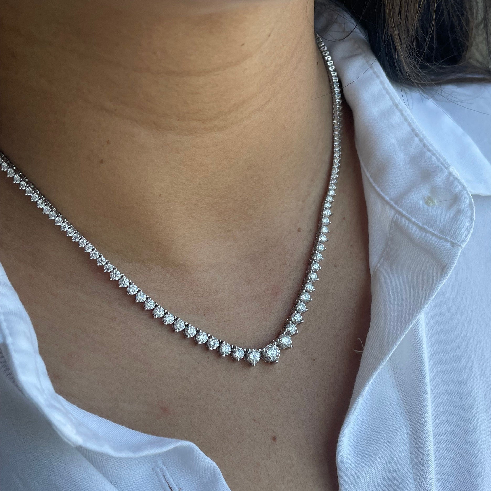 9 Carat Graduated Lab Grown Diamond Tennis Necklace