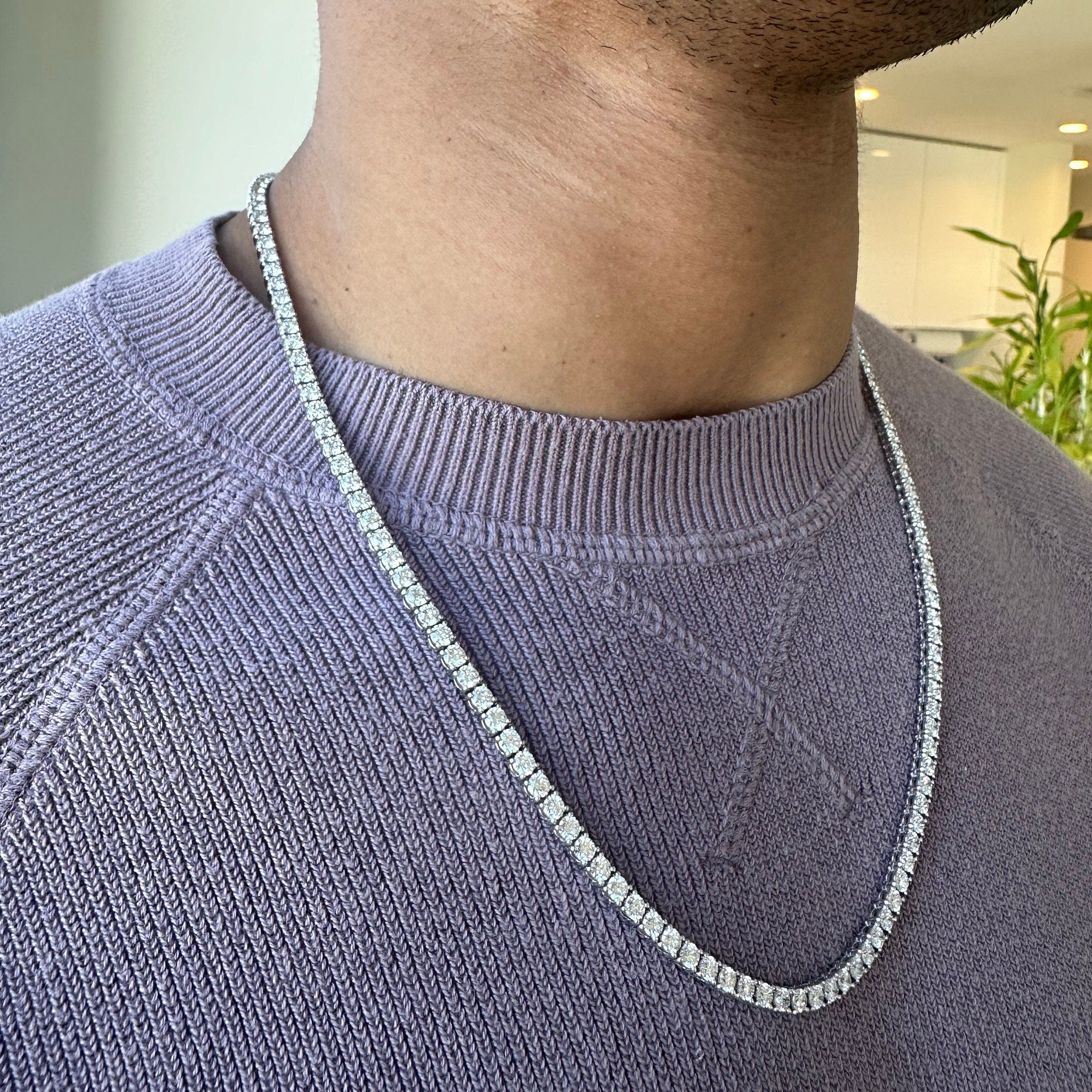 Men's 25 Carat Round Lab Grown Diamond Tennis Necklace