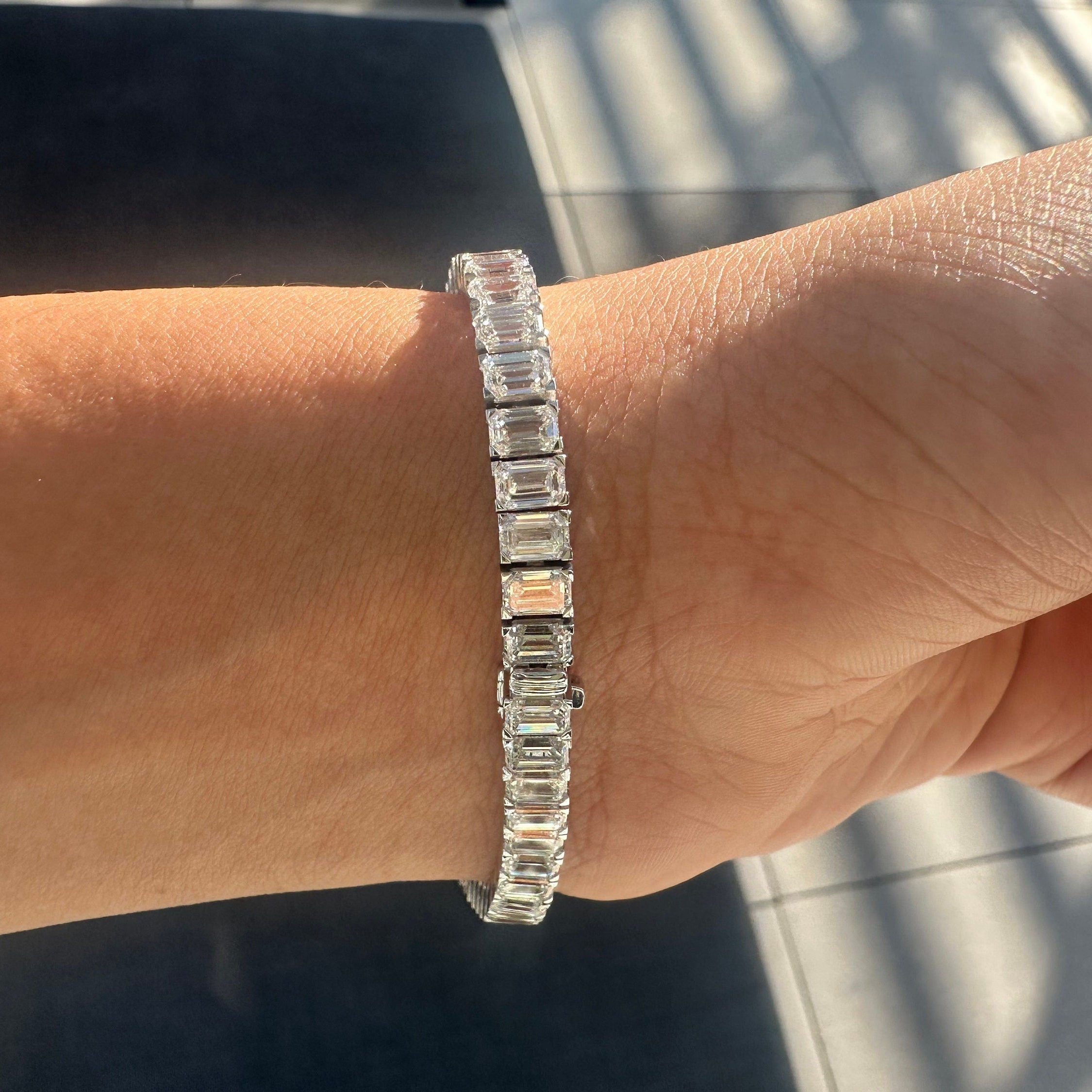 14 Carat Emerald Cut Lab Grown Diamond Bracelet