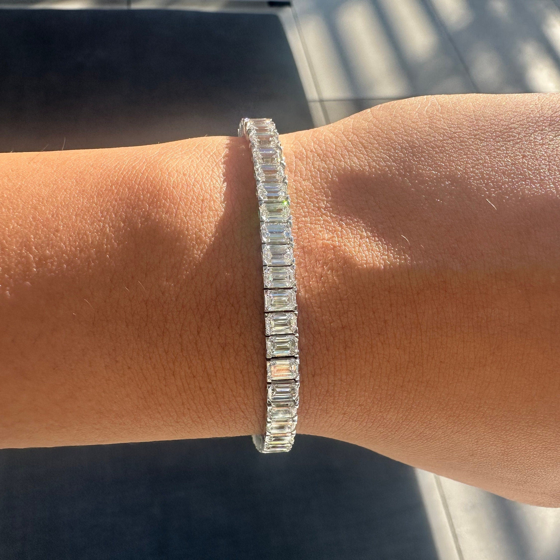 14 Carat Emerald Cut Lab Grown Diamond Bracelet