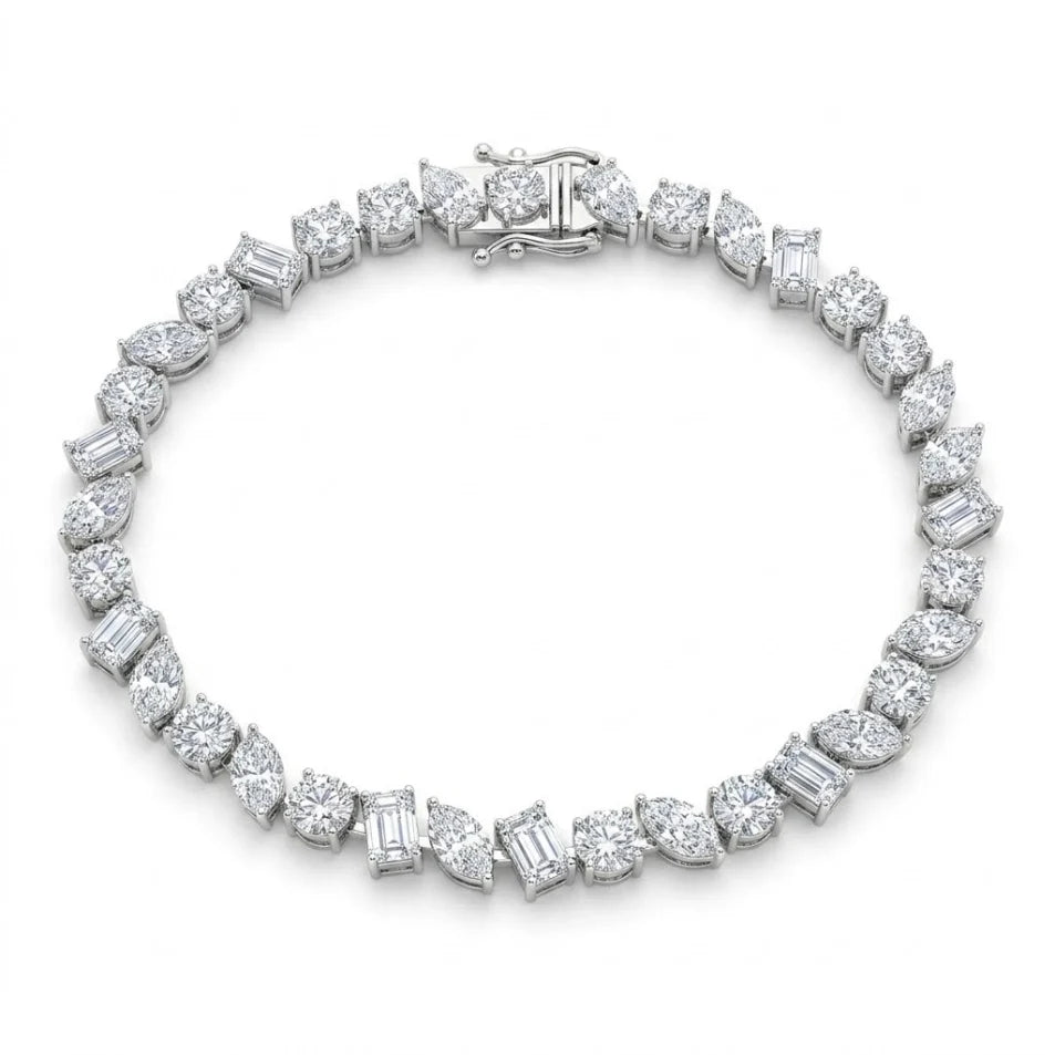 15.43 CTW Mixed-Shape Diamond Tennis Bracelet 14K Gold