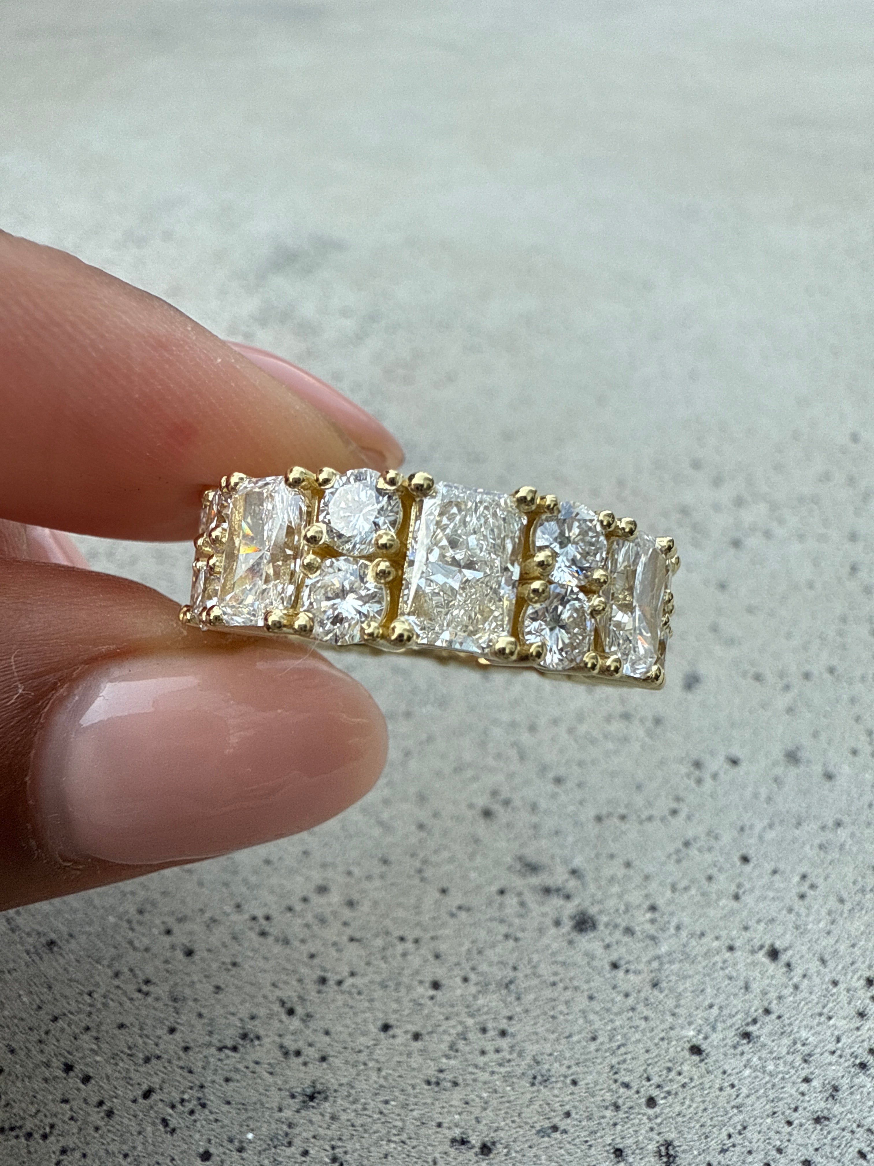 9 Carat Radiant and Round Unique Diamond Eternity Band