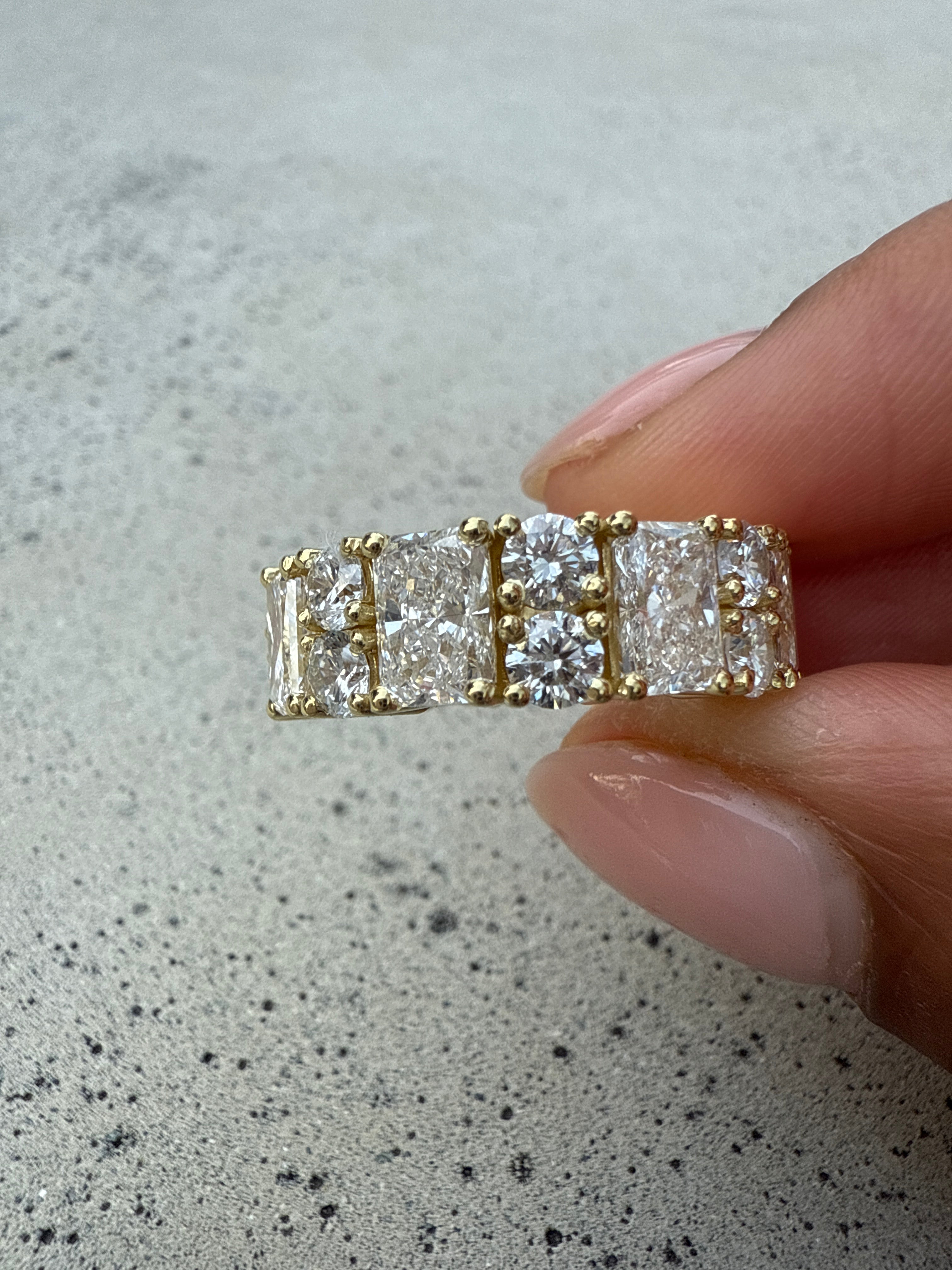 9 Carat Radiant and Round Unique Diamond Eternity Band