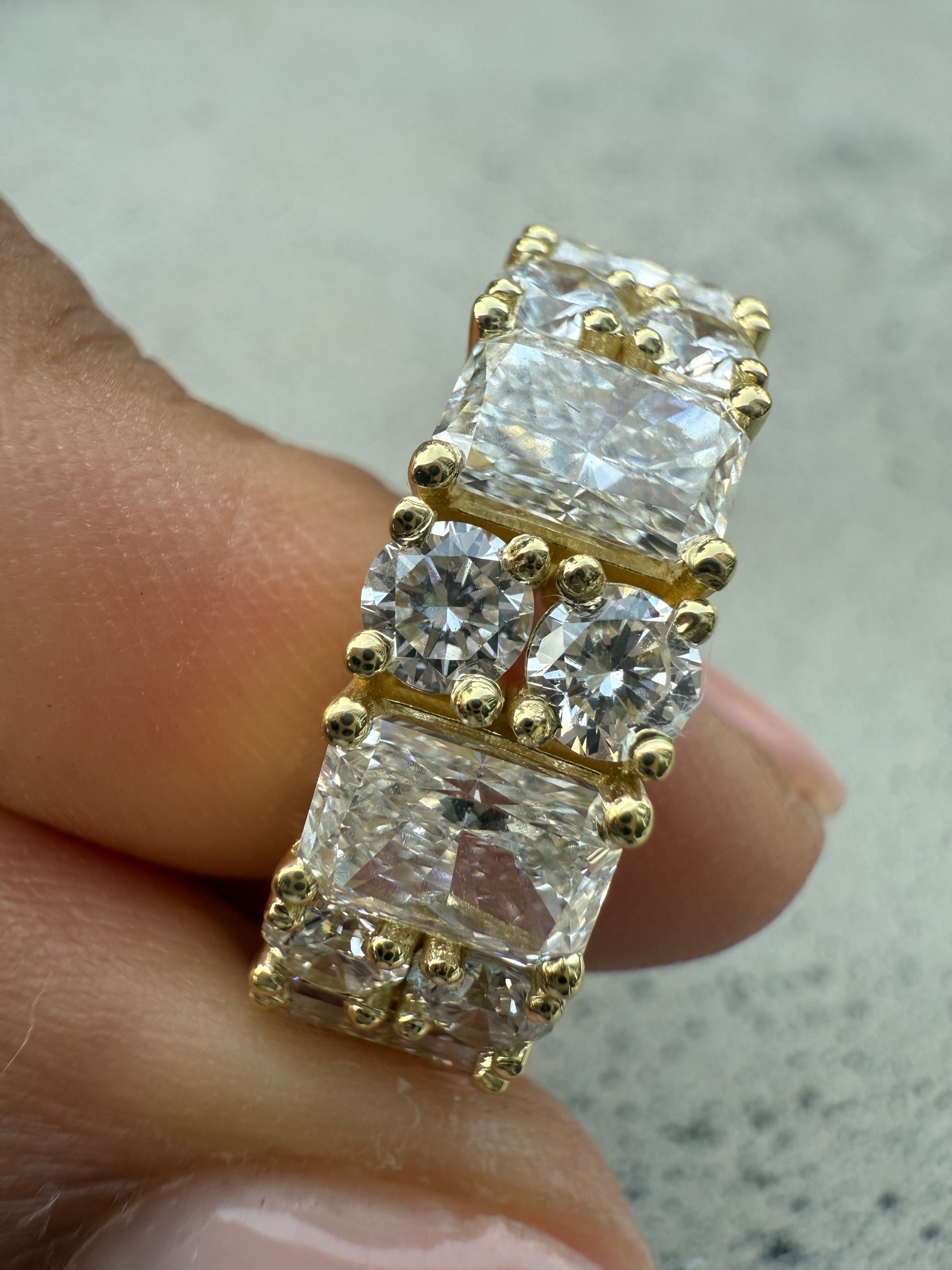 9 Carat Radiant and Round Unique Diamond Eternity Band