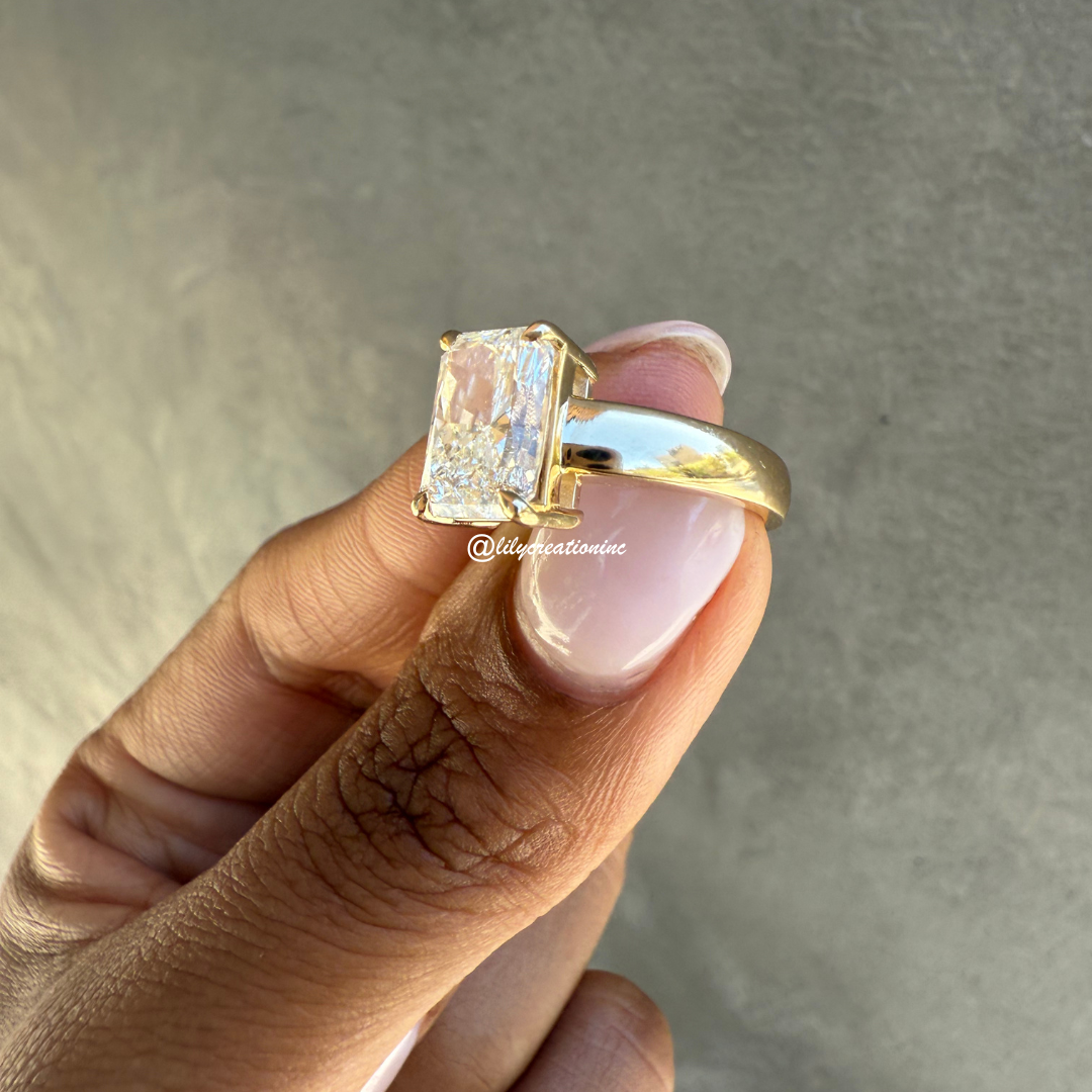 Radiant Cut Solitaire Diamond Engagement Ring With Thick Gold Band