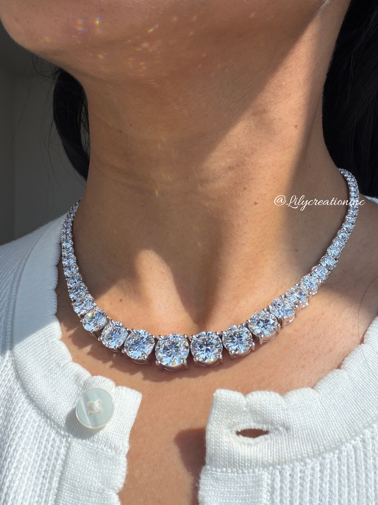 50 Carat Round Graduated Diamond Tennis Necklace