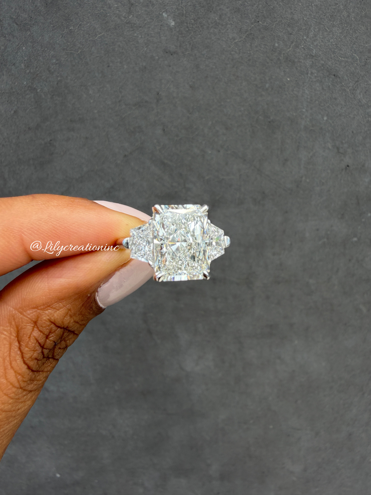 Radiant Cut Lab Grown Diamond Engagement Ring with Trapezoid Side Stones