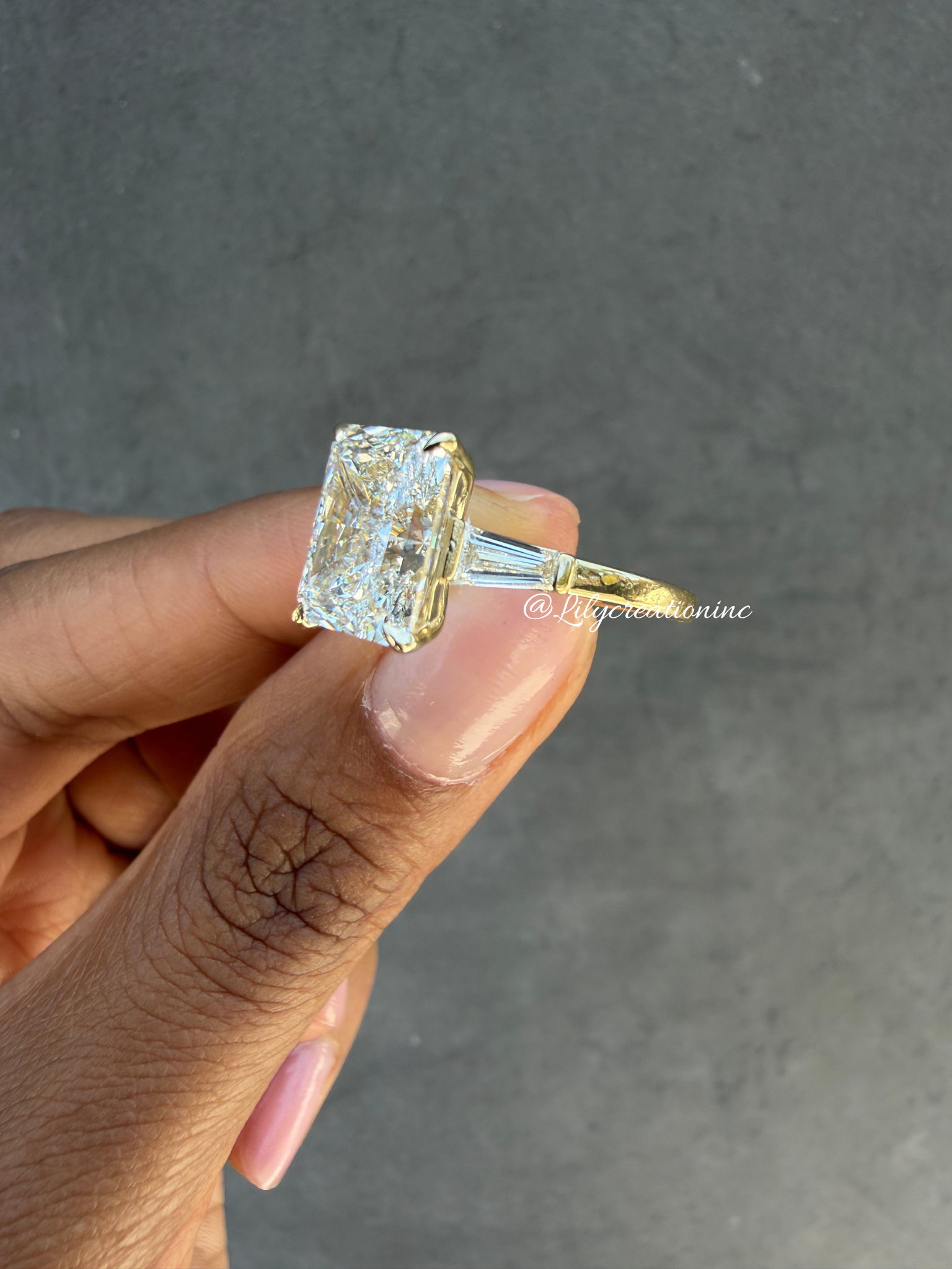 Radiant Cut Lab Grown Diamond Engagement Ring with Taper Baguettes Side Stones