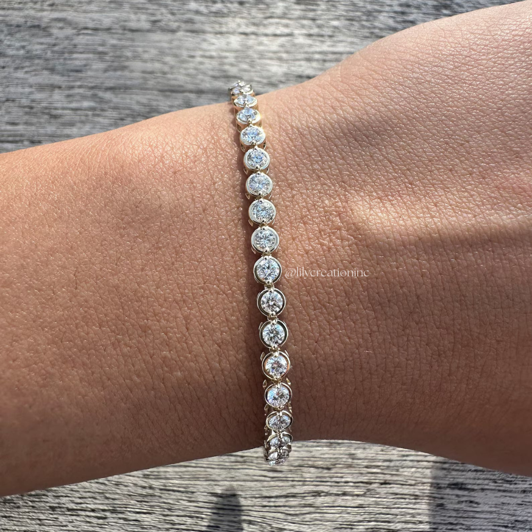 3 Carat Bezel Setting Round Lab Grown Diamond Tennis Bracelet