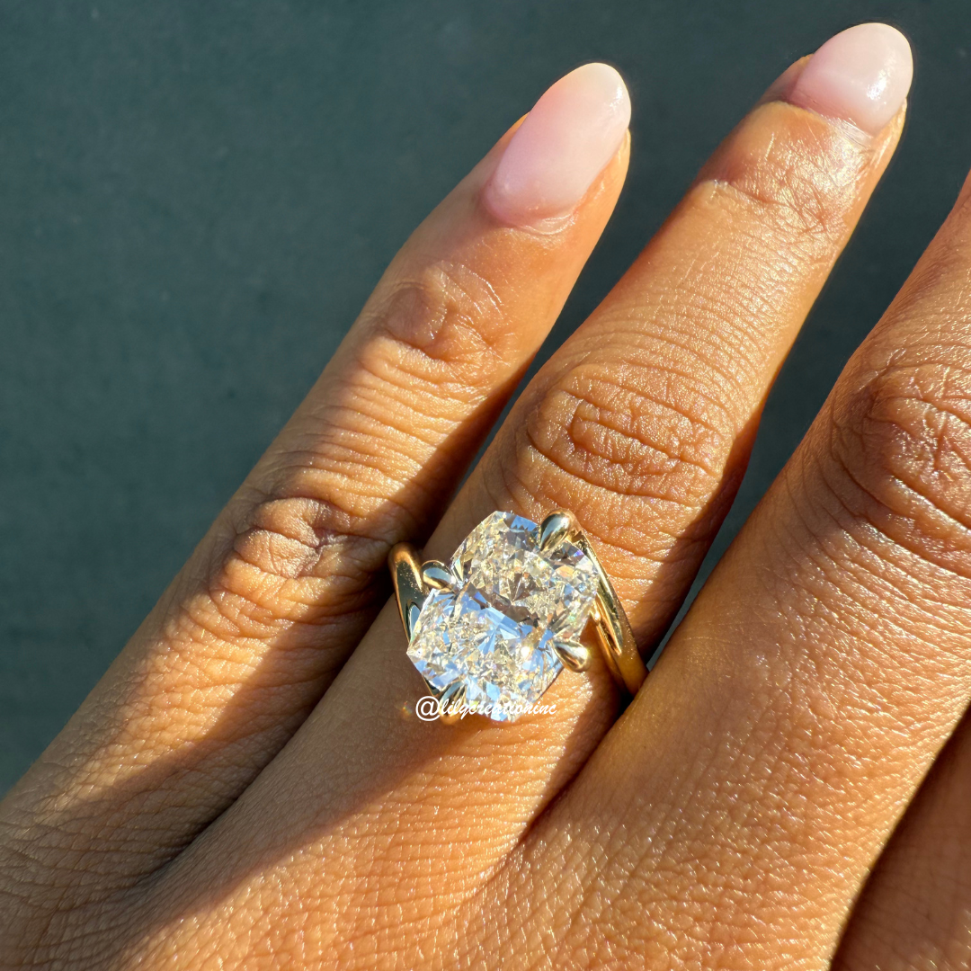 Cushion Cut Solitaire Diamond Engagement Ring With Bypass Band