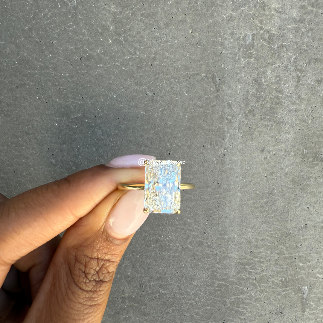 Radiant Cut Solitaire Diamond Engagement Ring With Hidden Halo