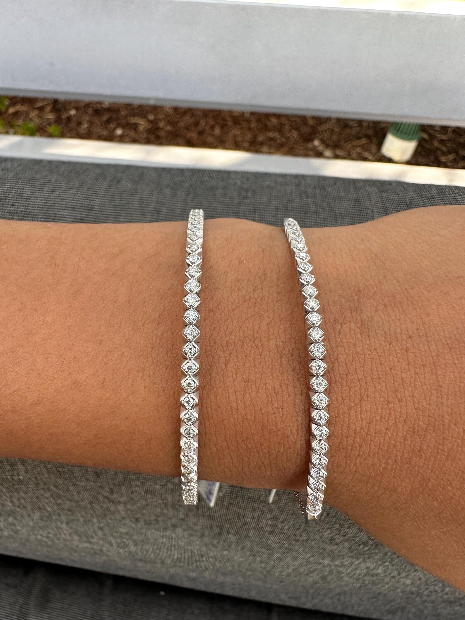 1 Carat Round Lab Grown Diamond Flexible Bangle in 14k Gold