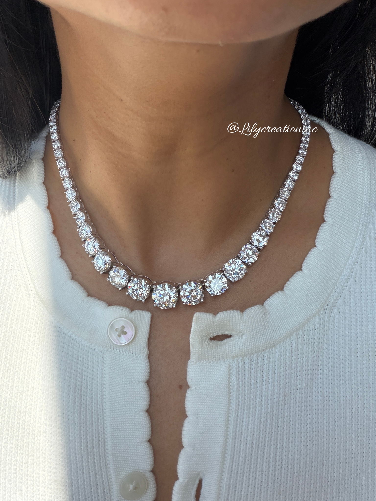 50 Carat Round Graduated Diamond Tennis Necklace