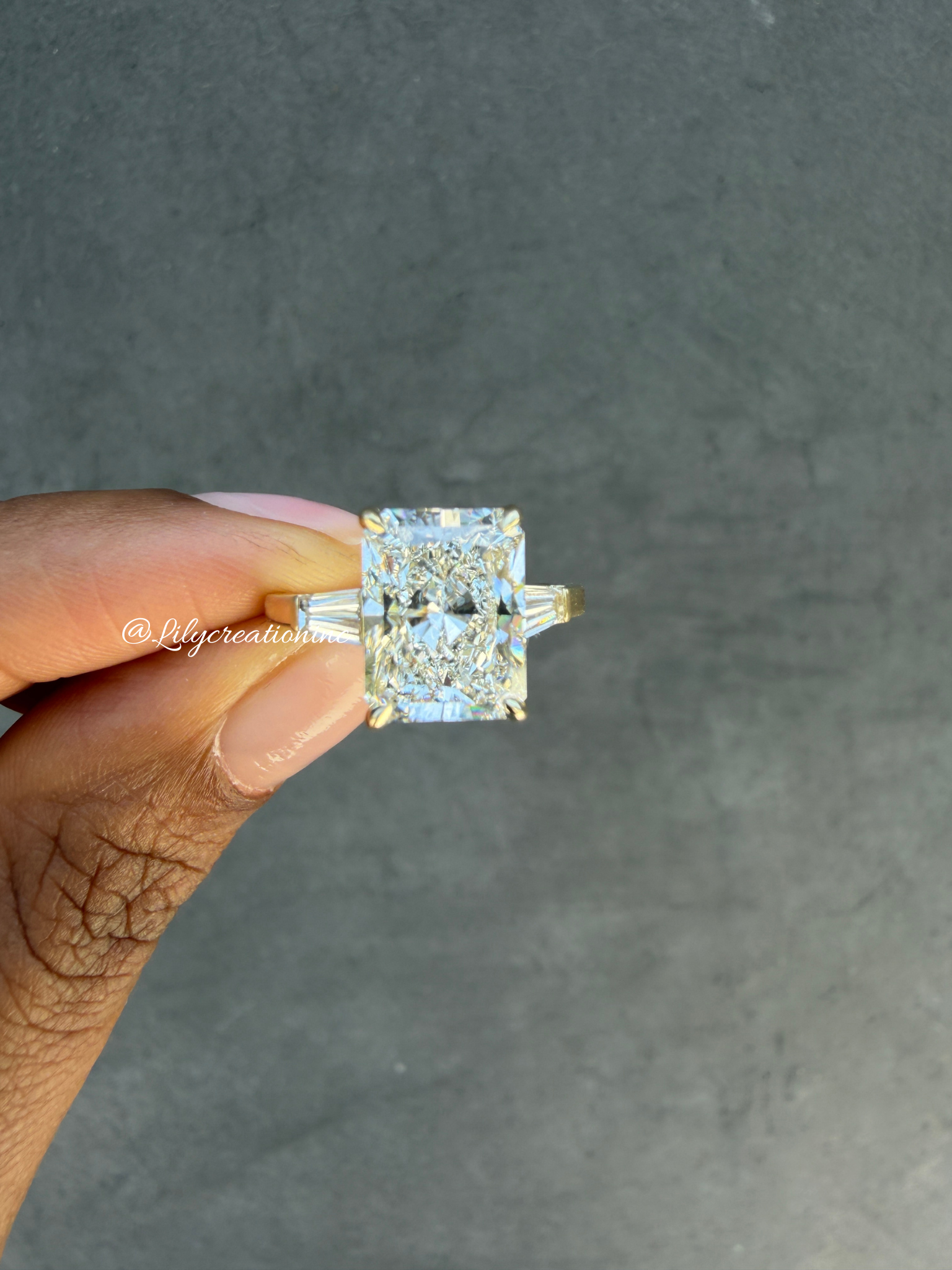 Radiant Cut Lab Grown Diamond Engagement Ring with Taper Baguettes Side Stones