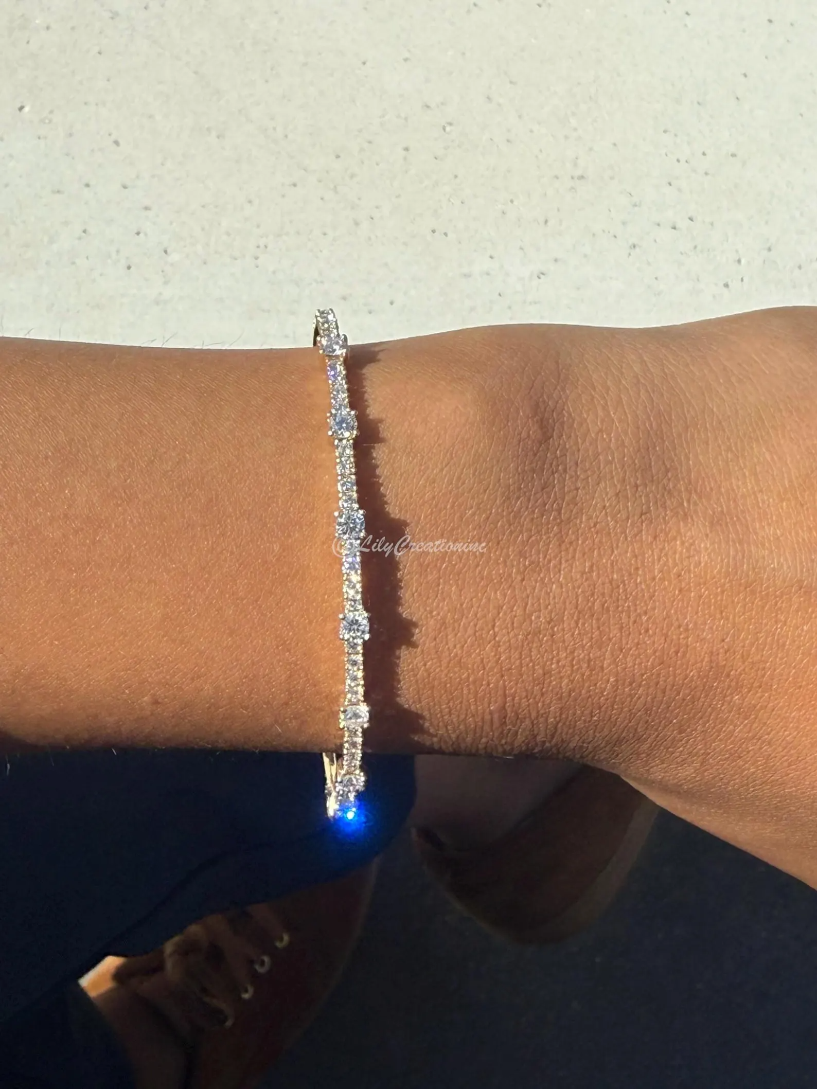 1.50 Carat Round Lab Grown Diamond Station Tennis Bangle – Halfway Flexible Gold Bracelet