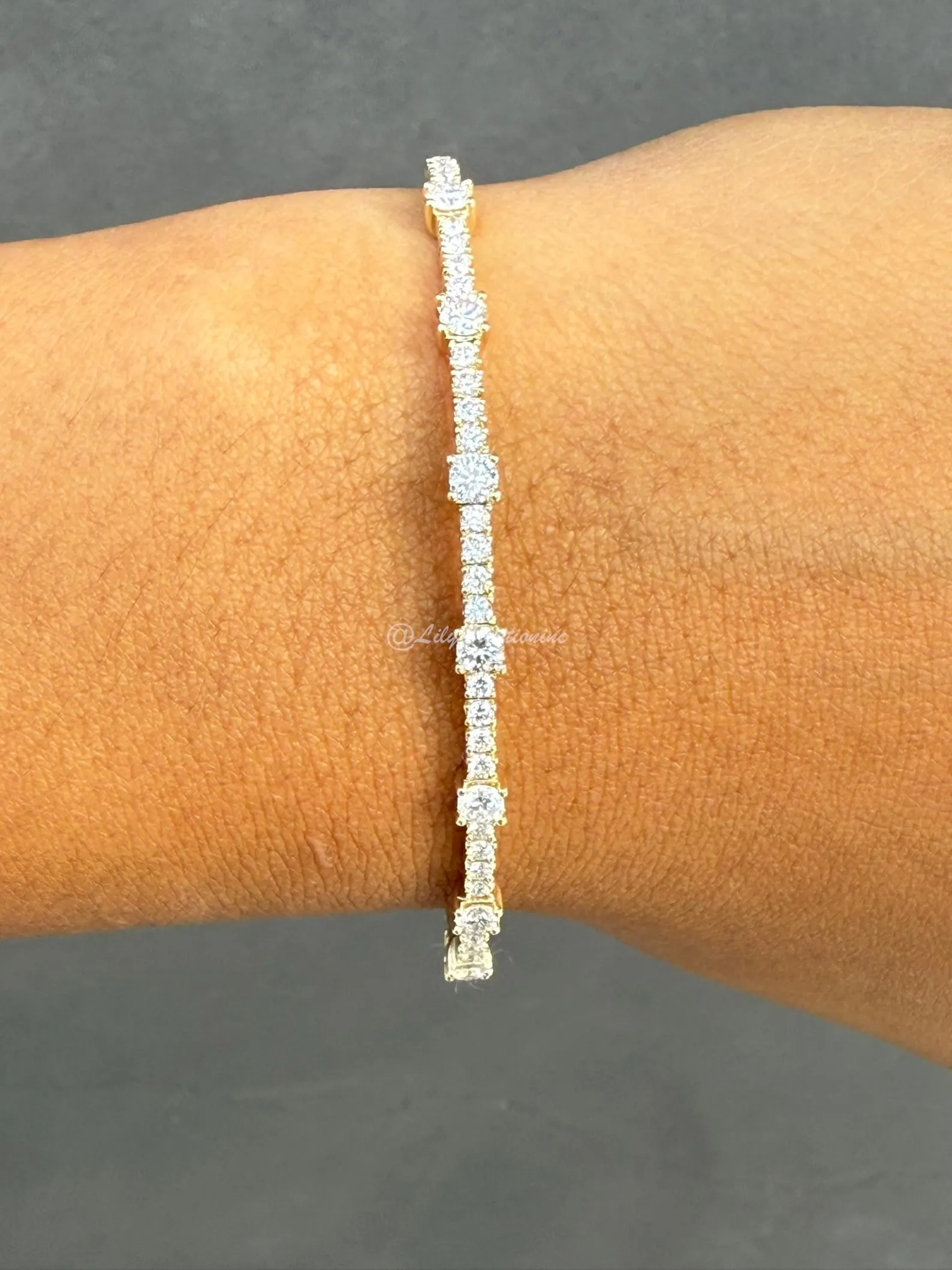 1.50 Carat Round Lab Grown Diamond Station Tennis Bangle – Halfway Flexible Gold Bracelet