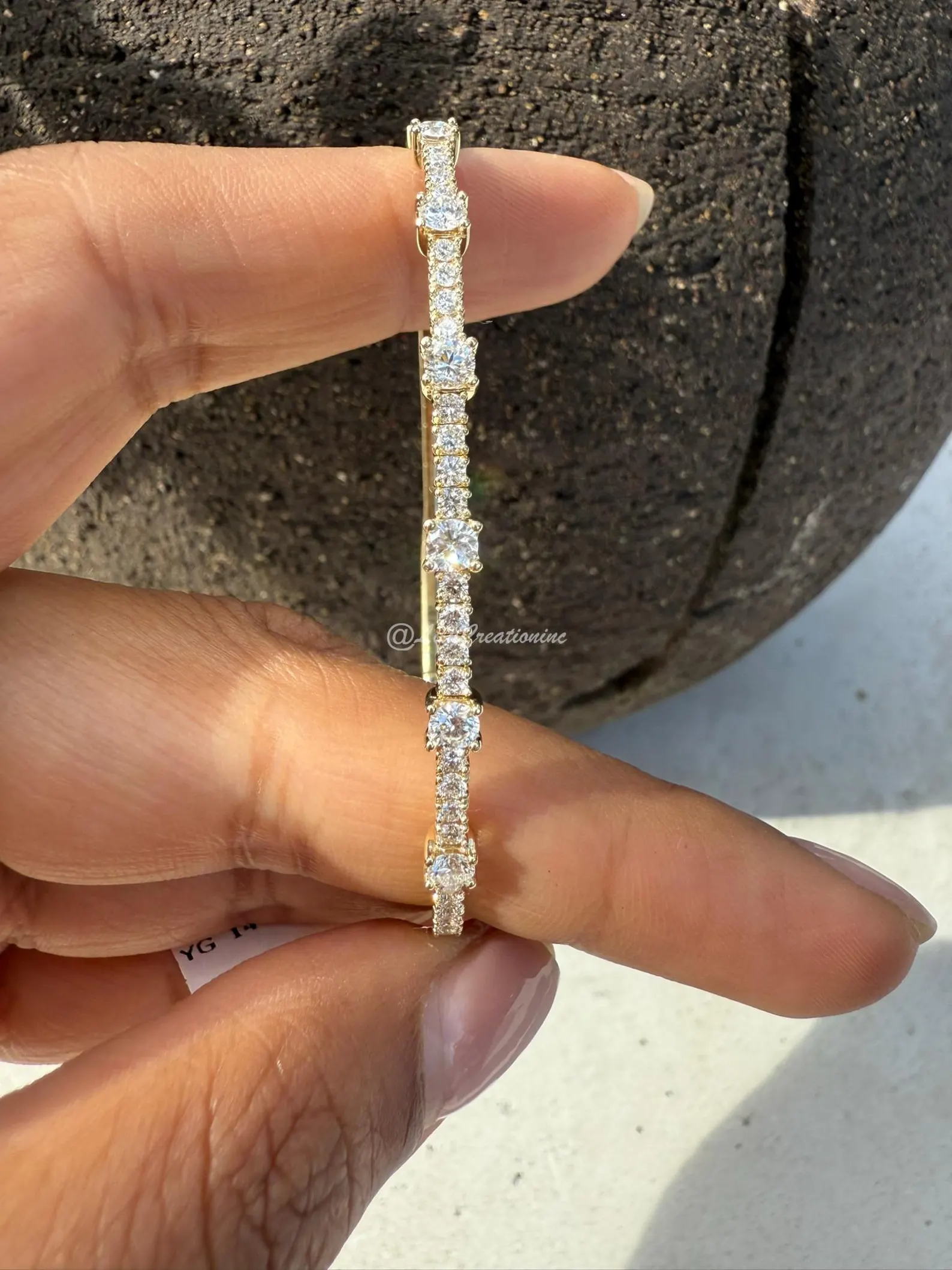 1.50 Carat Round Lab Grown Diamond Station Tennis Bangle – Halfway Flexible Gold Bracelet
