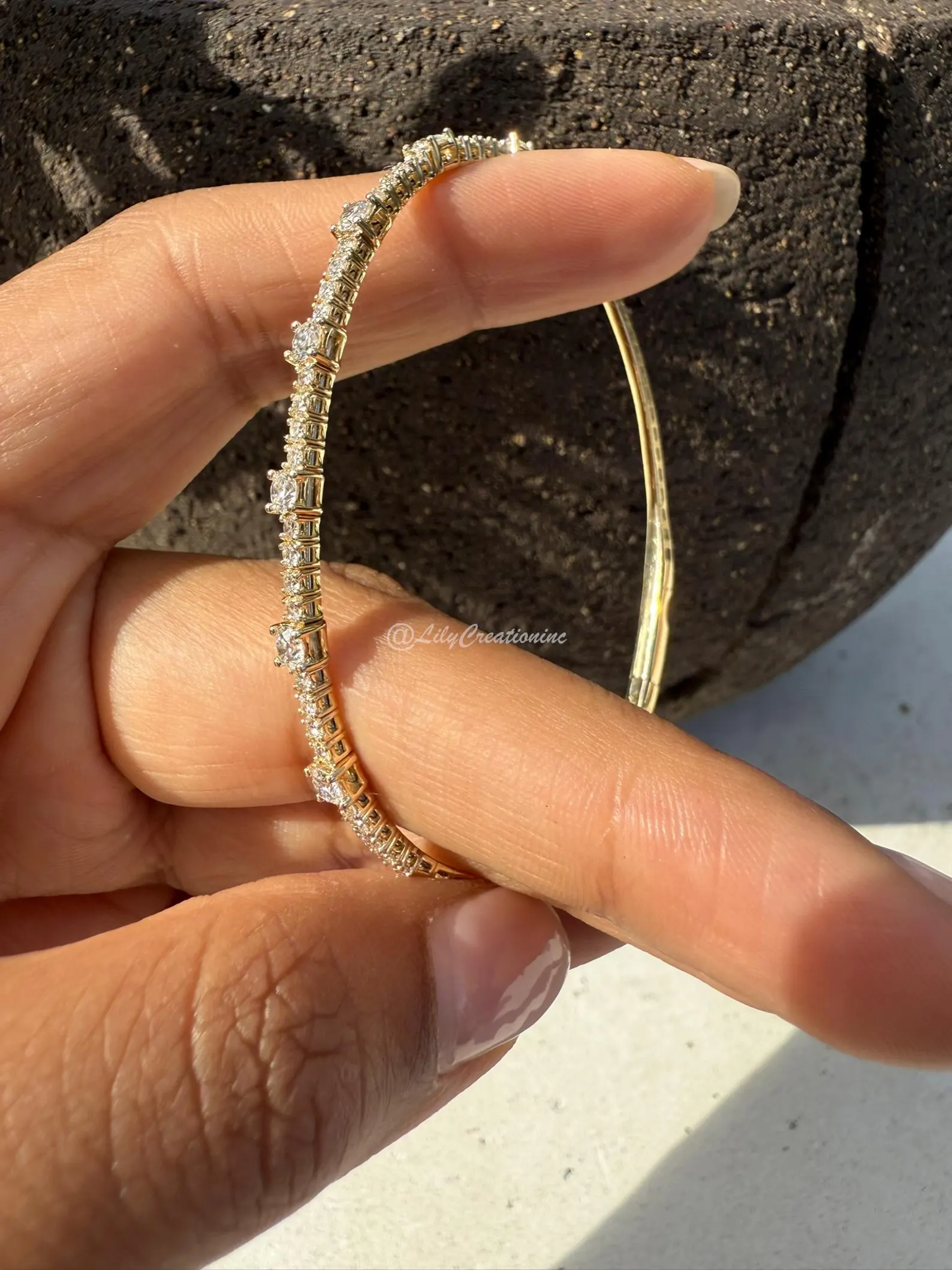 1.50 Carat Round Lab Grown Diamond Station Tennis Bangle – Halfway Flexible Gold Bracelet