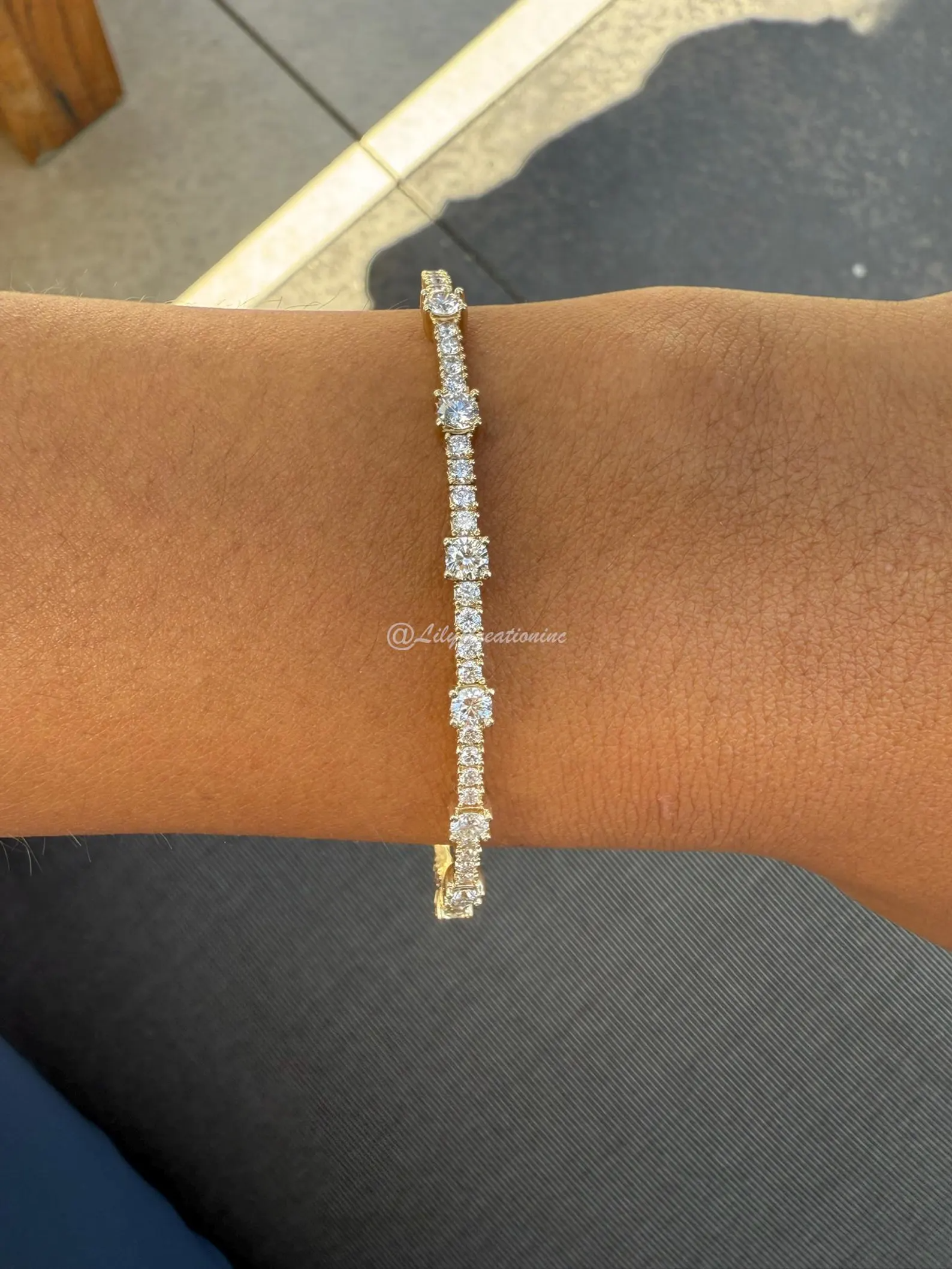 1.50 Carat Round Lab Grown Diamond Station Tennis Bangle – Halfway Flexible Gold Bracelet