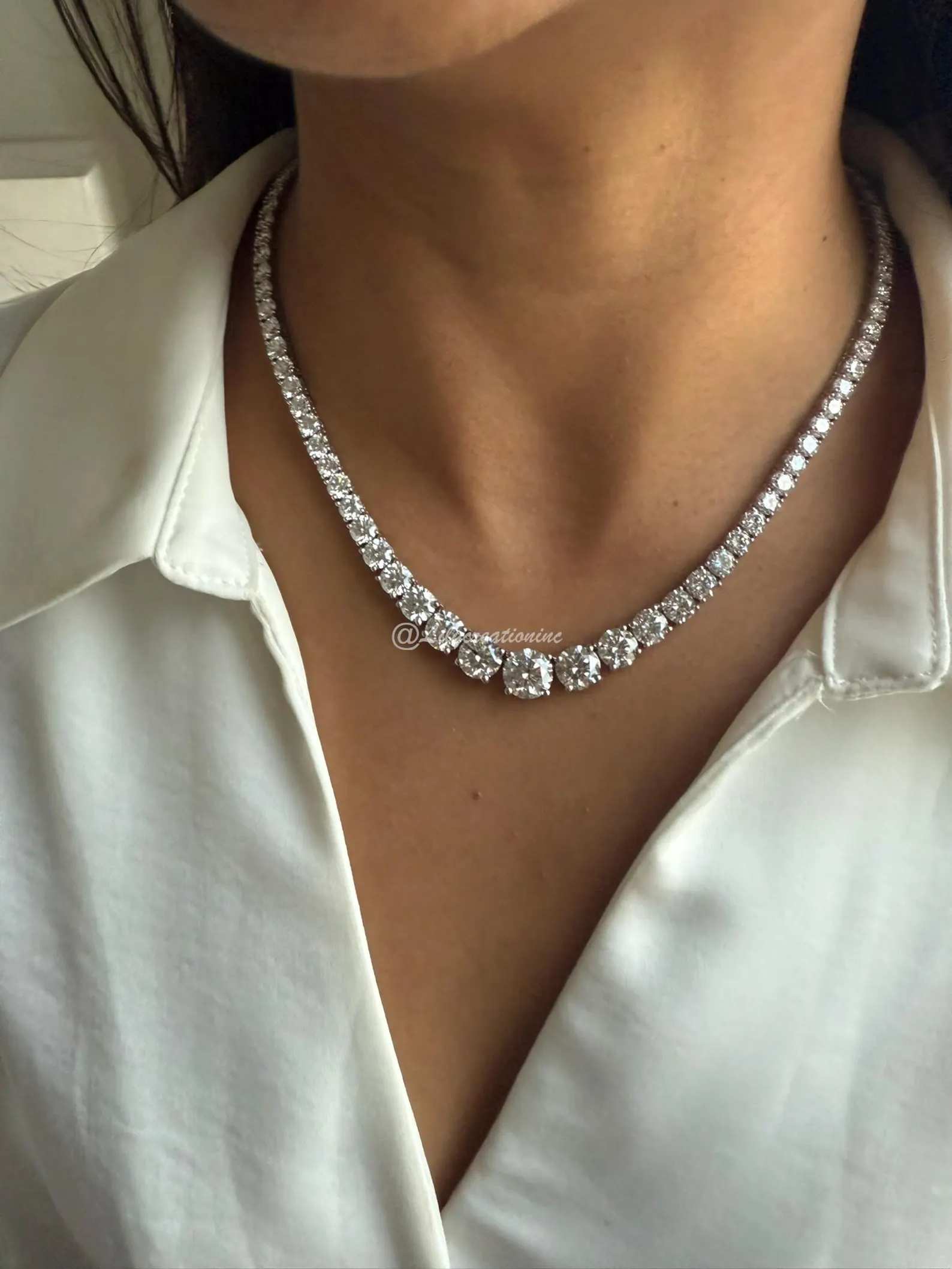 50 Carat Round Graduated Diamond Tennis Necklace