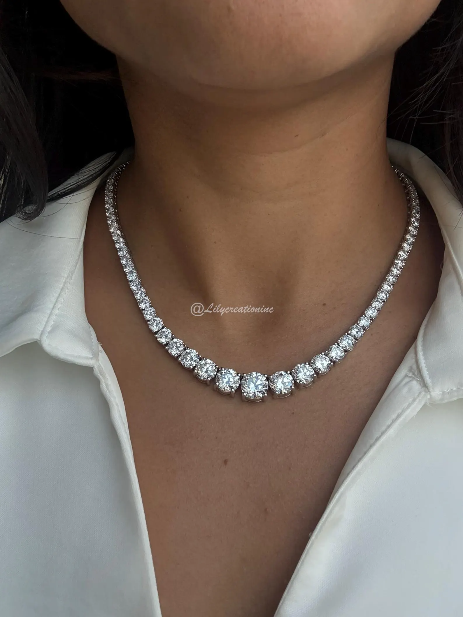 50 Carat Round Graduated Diamond Tennis Necklace