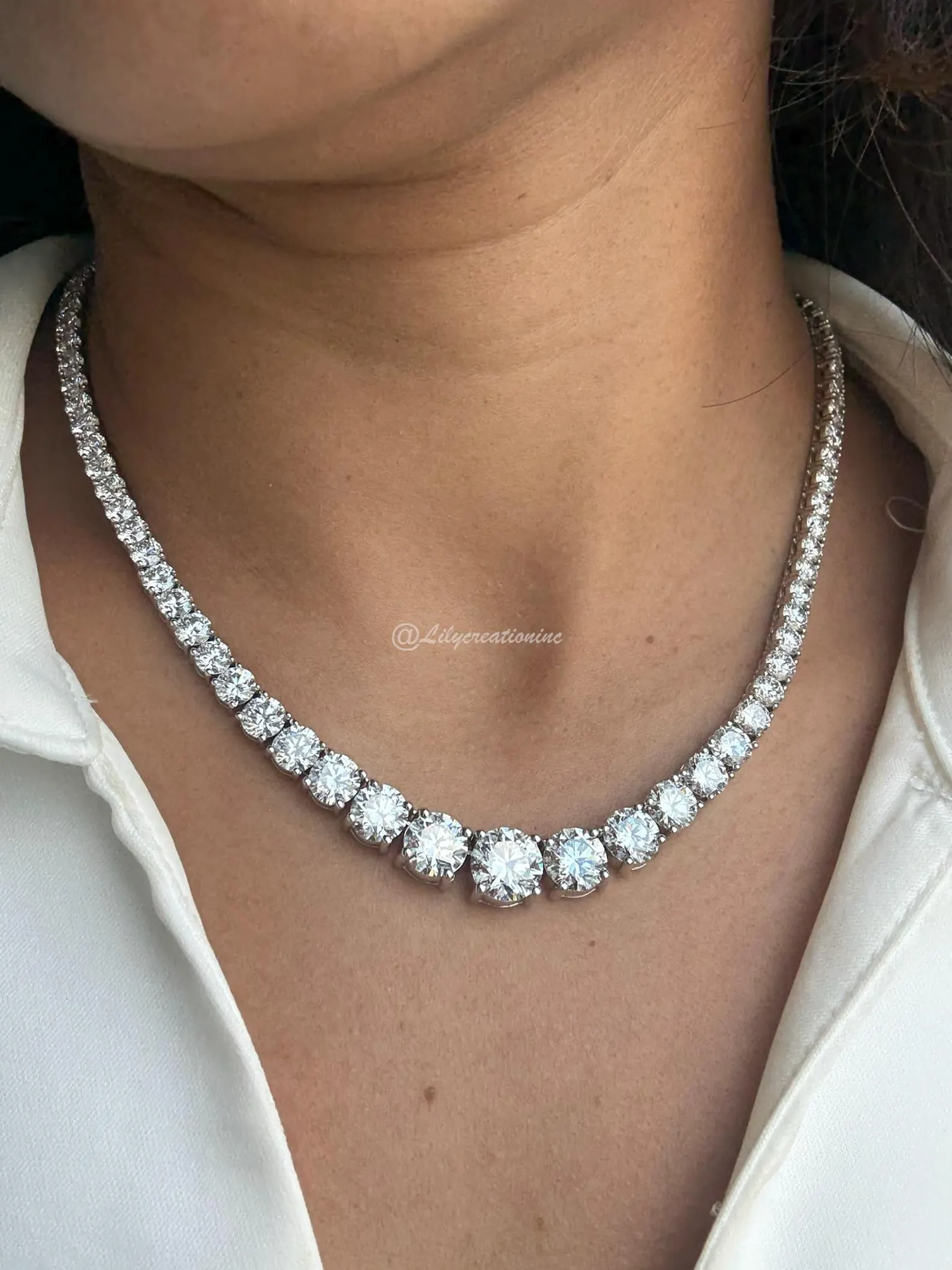 50 Carat Round Graduated Diamond Tennis Necklace