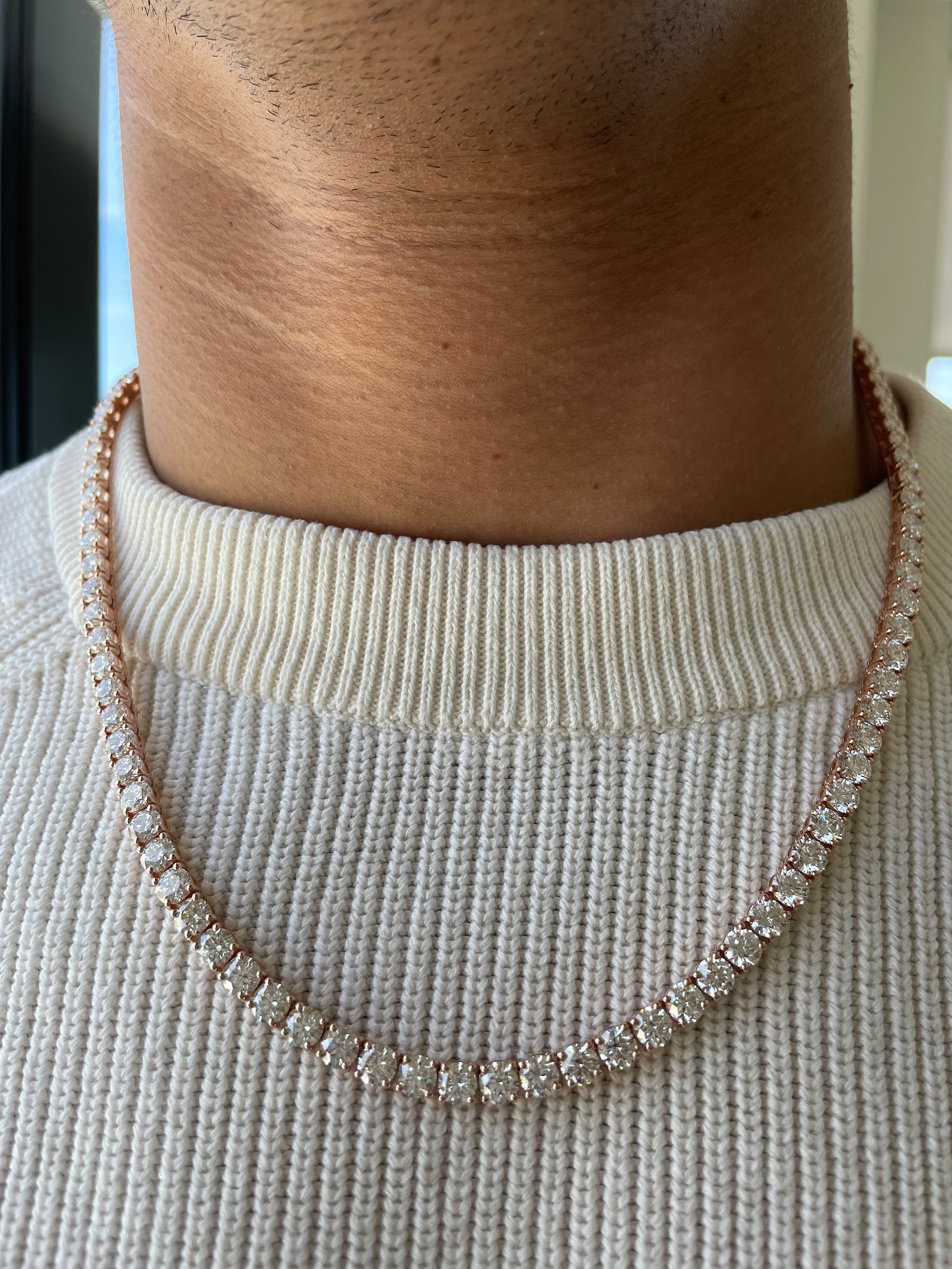 Men's 40 Carat Round Diamond Tennis Necklace