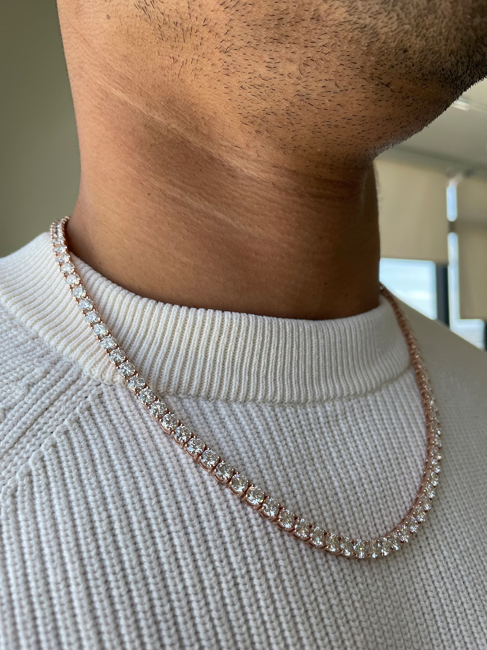 Men's 40 Carat Round Diamond Tennis Necklace