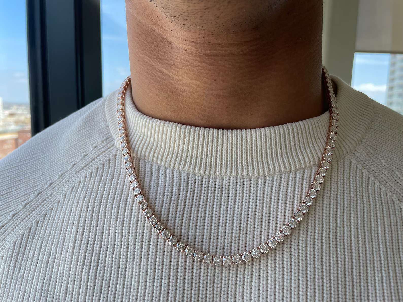 Men's 40 Carat Round Diamond Tennis Necklace