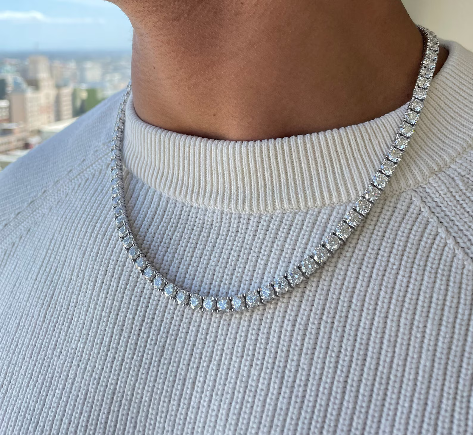 Men's 50 Carat Round Diamond Tennis Necklace