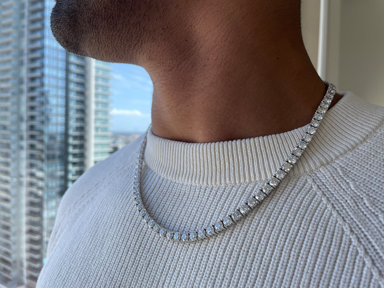 Men's 50 Carat Round Diamond Tennis Necklace