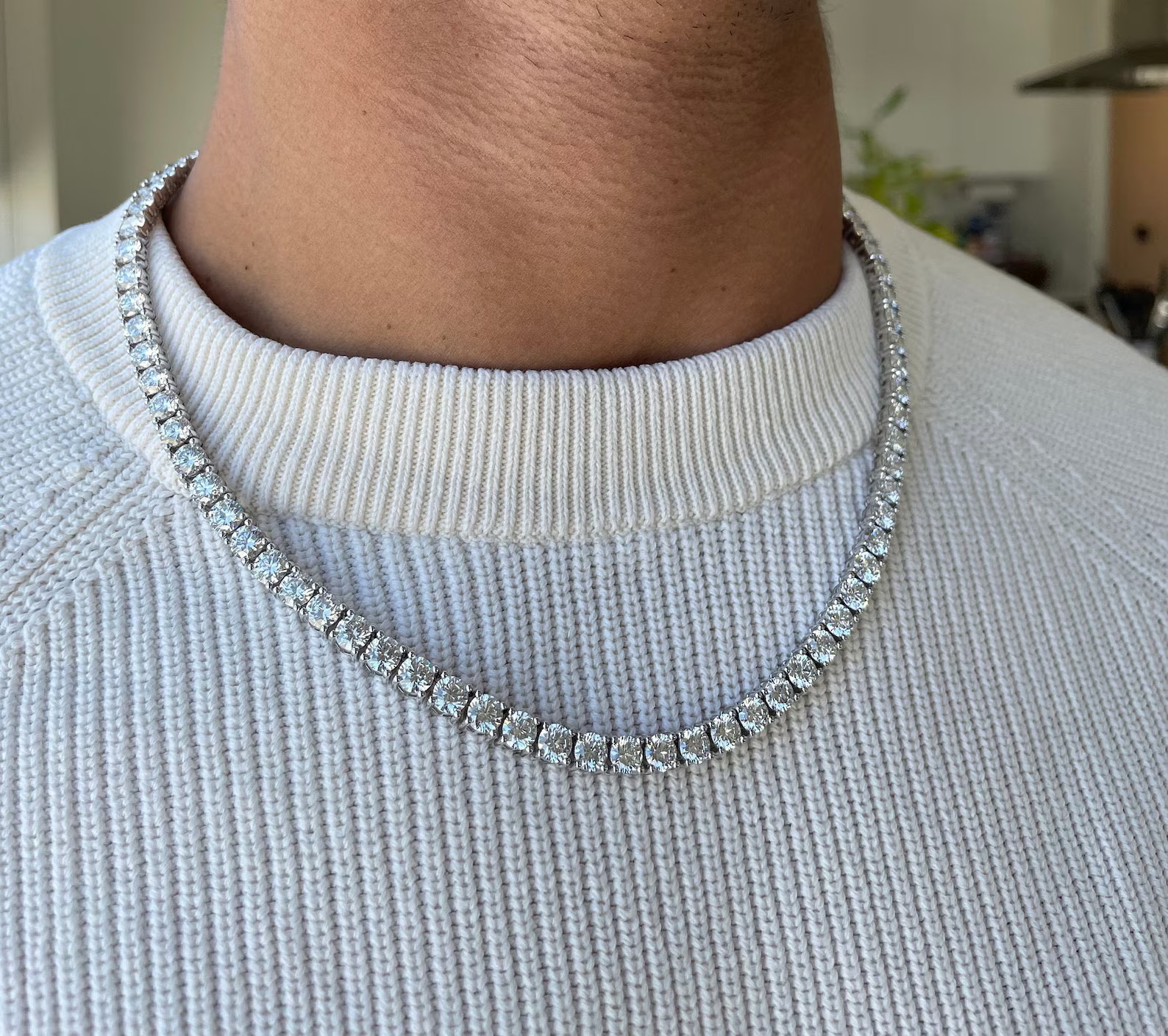 Men's 50 Carat Round Diamond Tennis Necklace