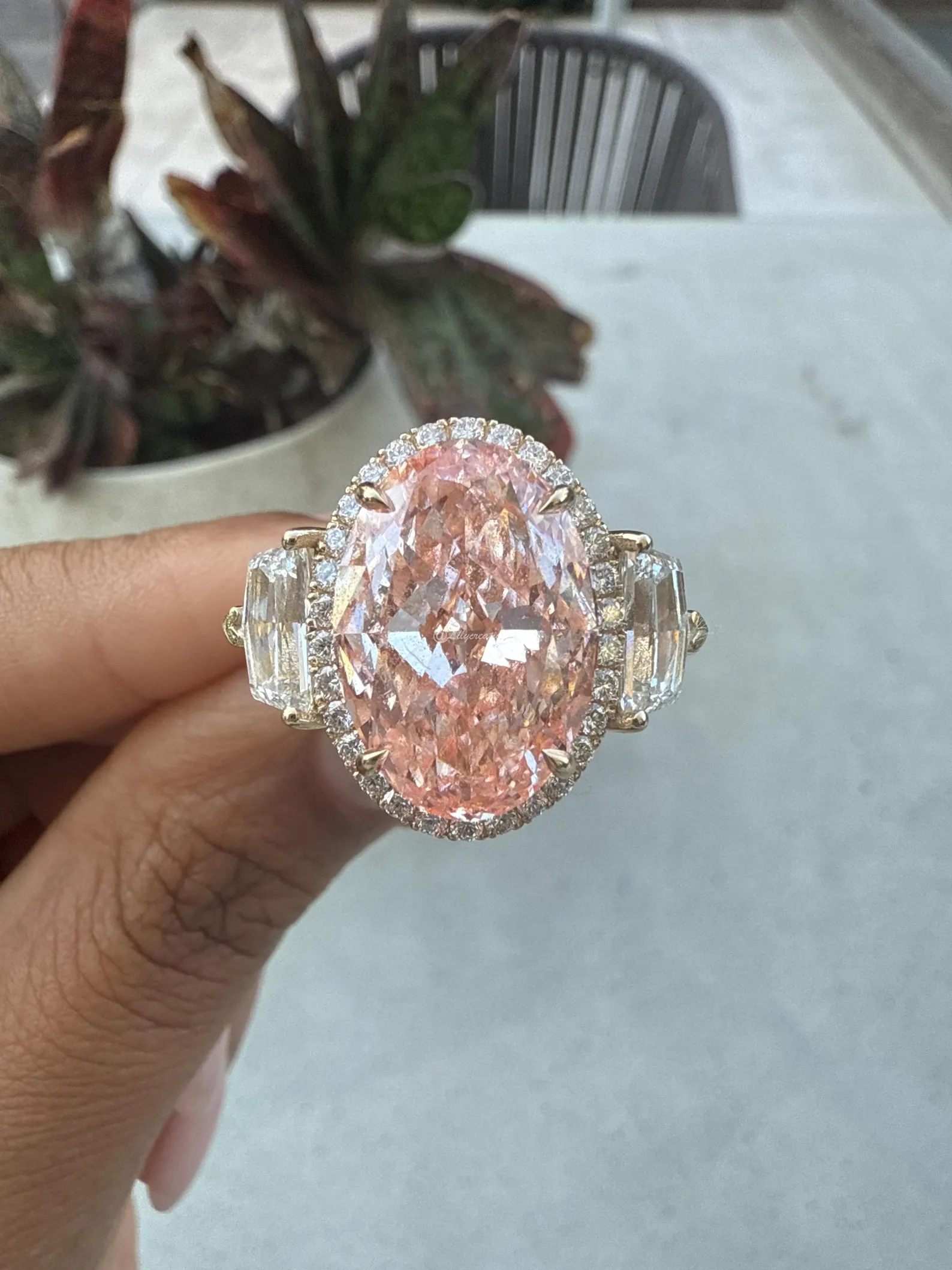 Oval Pink Radiant Lab Grown Diamond Engagement Ring