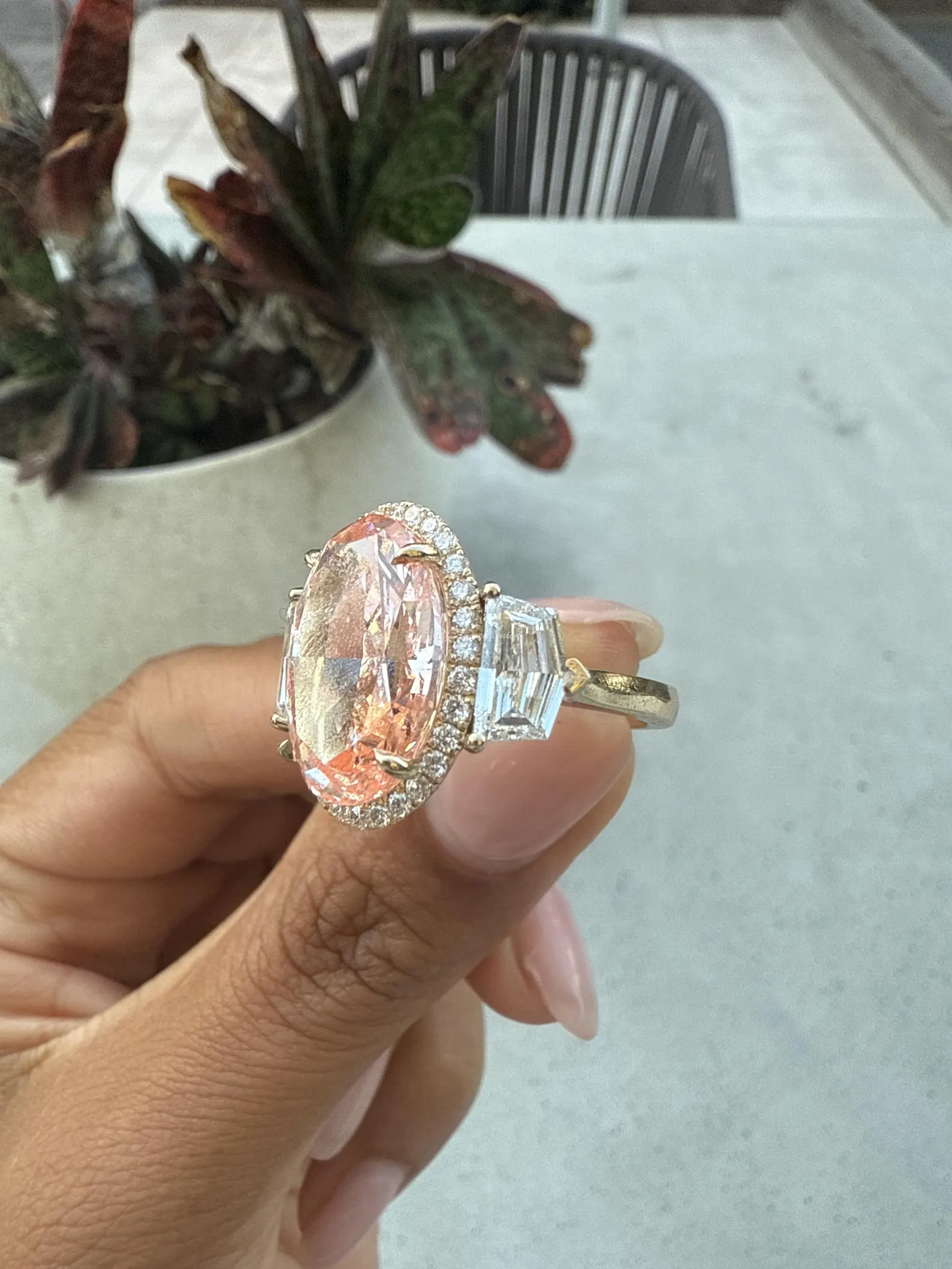 Oval Pink Radiant Lab Grown Diamond Engagement Ring
