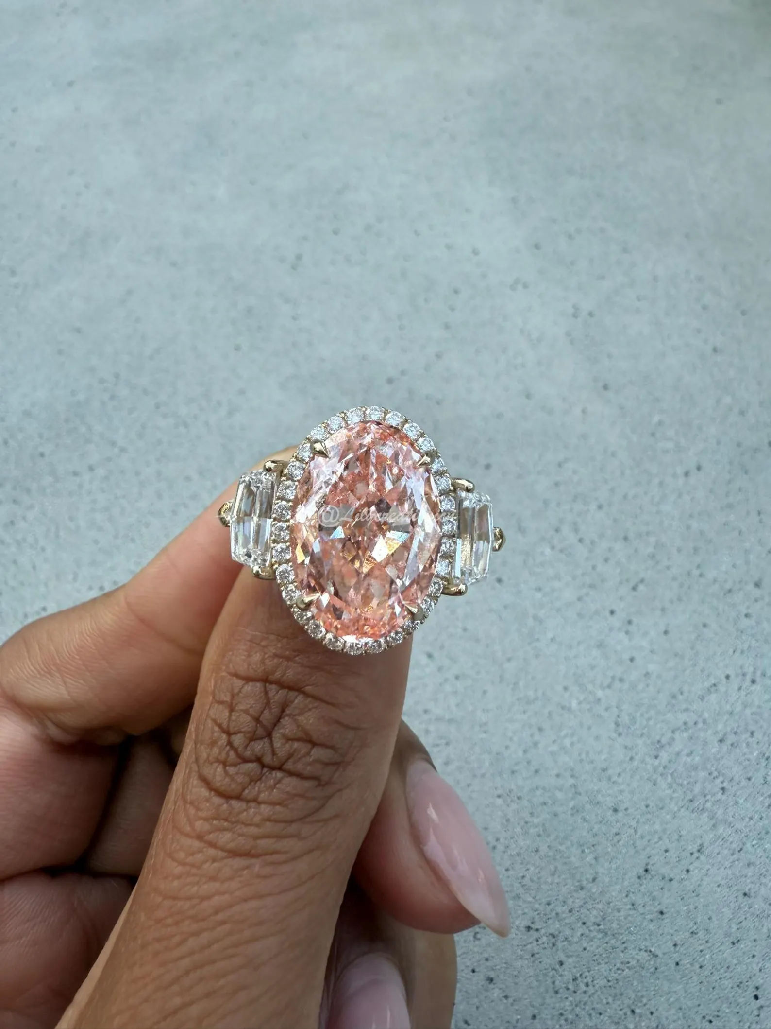 Oval Pink Radiant Lab Grown Diamond Engagement Ring