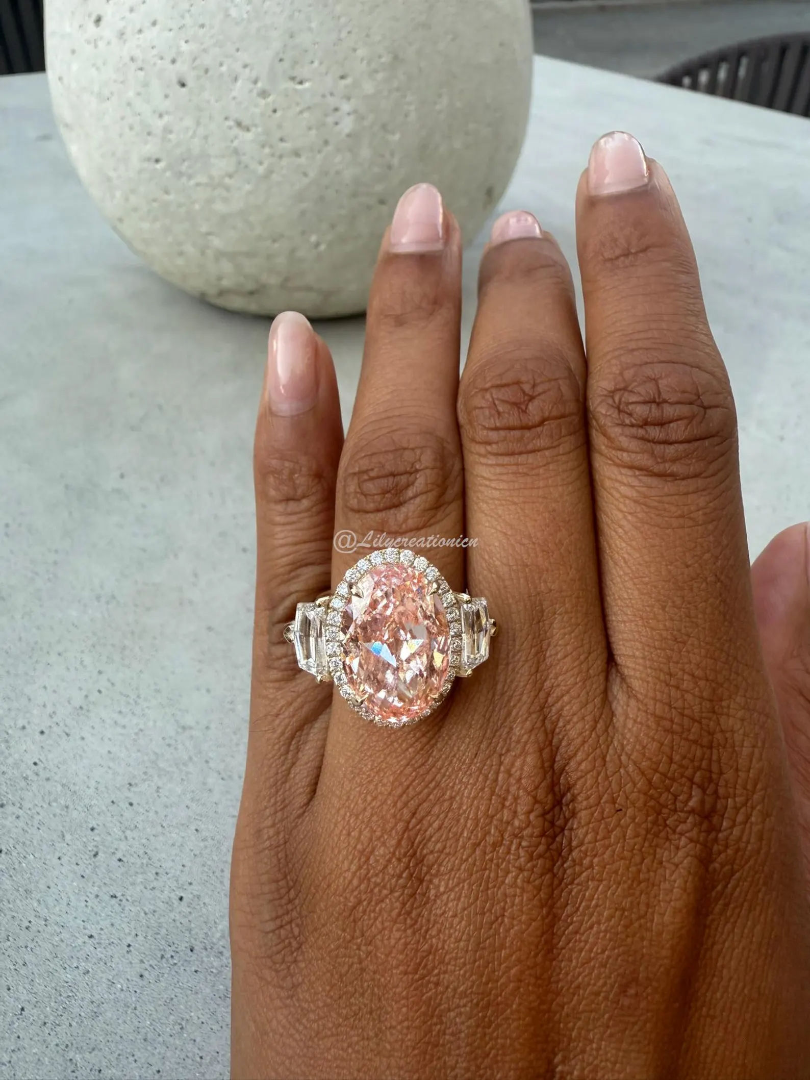 Oval Pink Radiant Lab Grown Diamond Engagement Ring