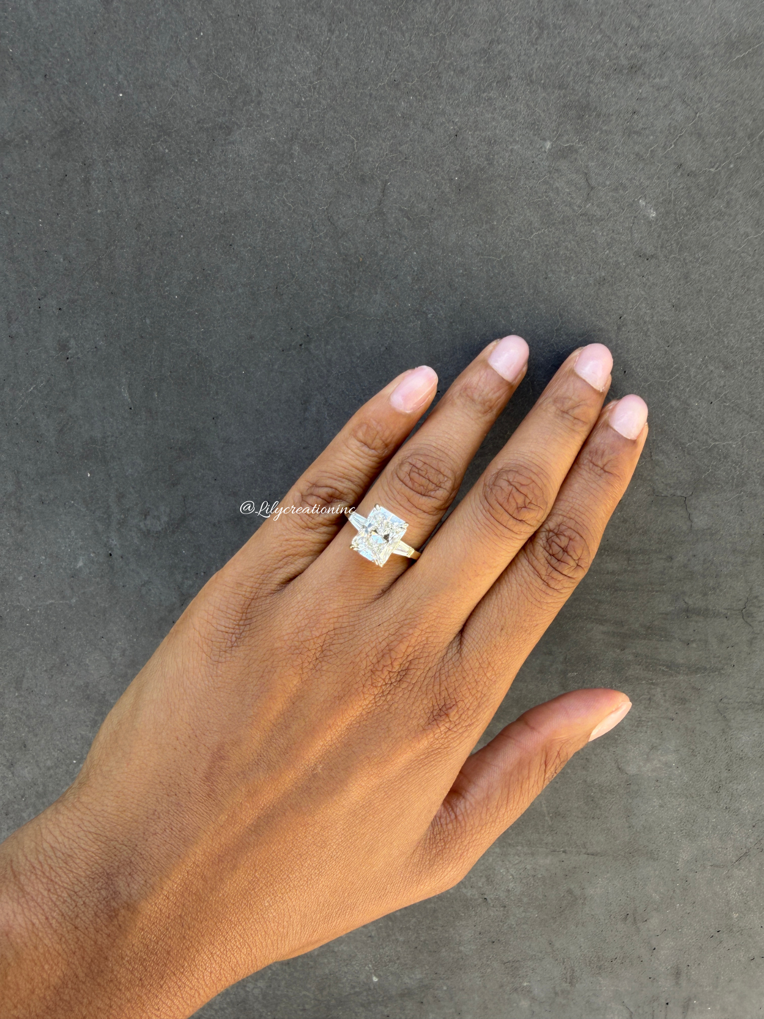 Radiant Cut Lab Grown Diamond Engagement Ring with Taper Baguettes Side Stones