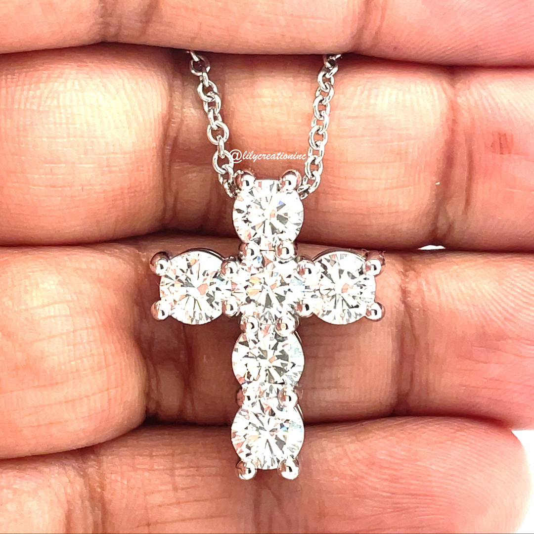 6 Stone Round Lab Grown Diamond Cross Pendant