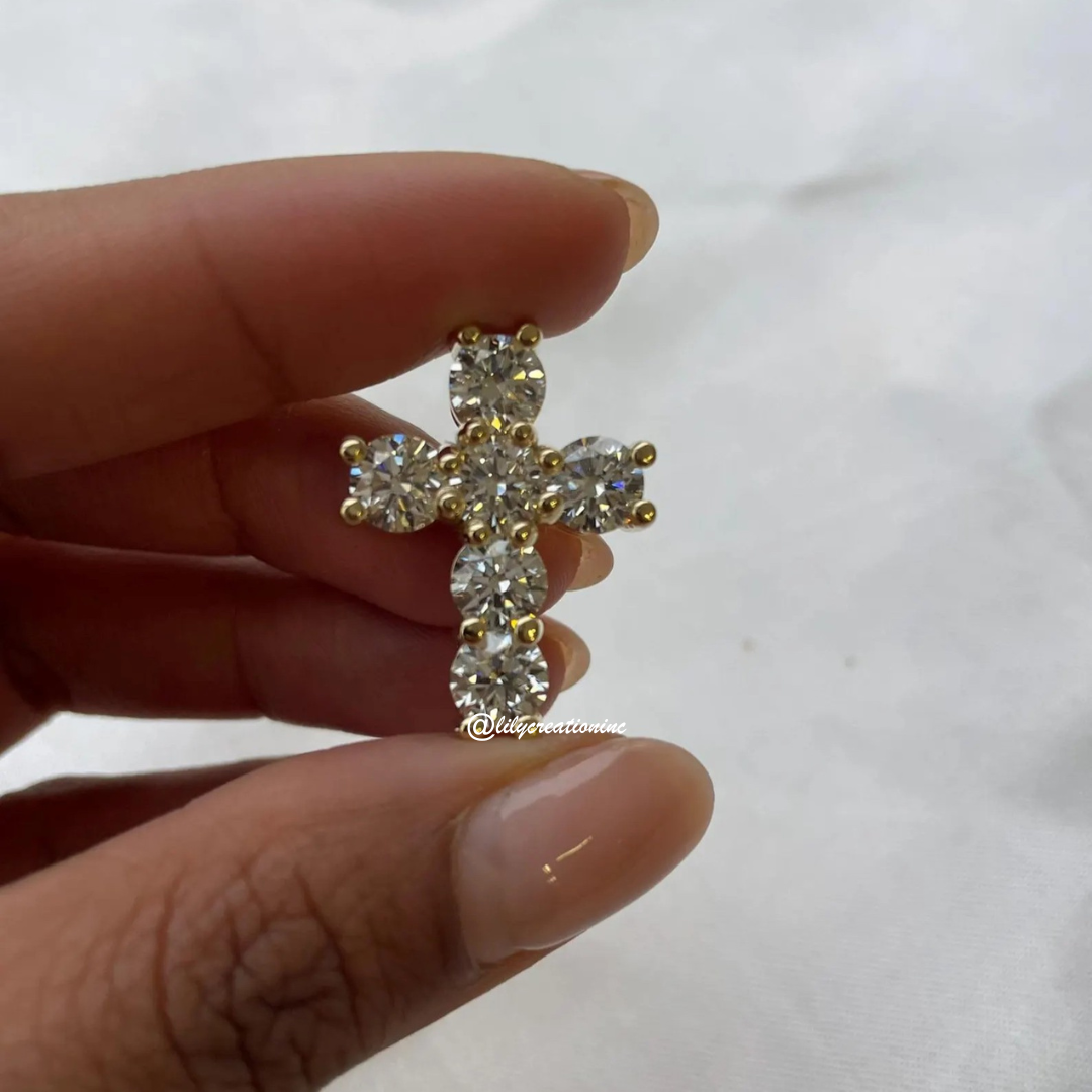 5 Carat 6 Stone Round Lab Grown Diamond Cross Pendant