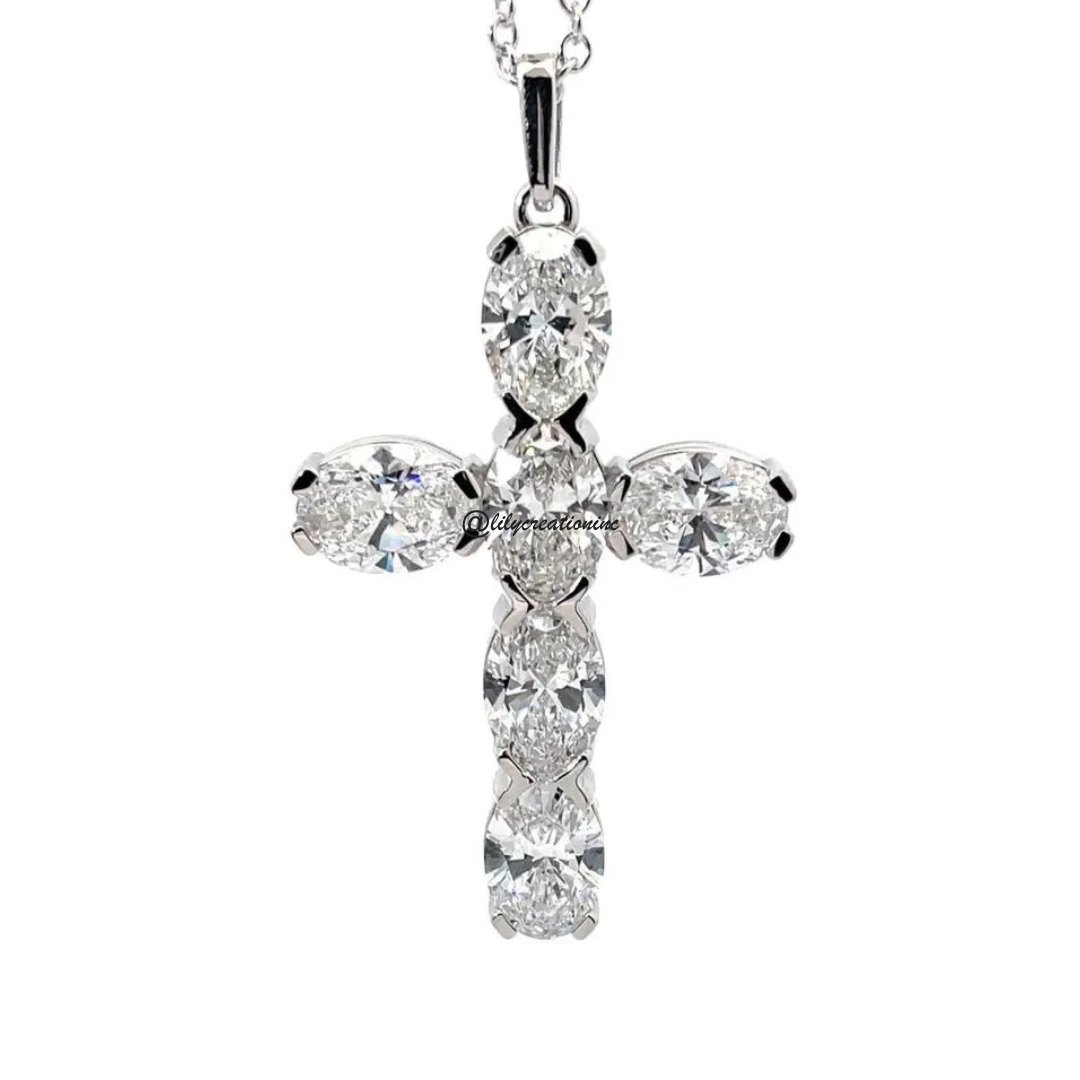 6 Carat 6 Stone Oval Lab Grown Diamond Cross Pendant
