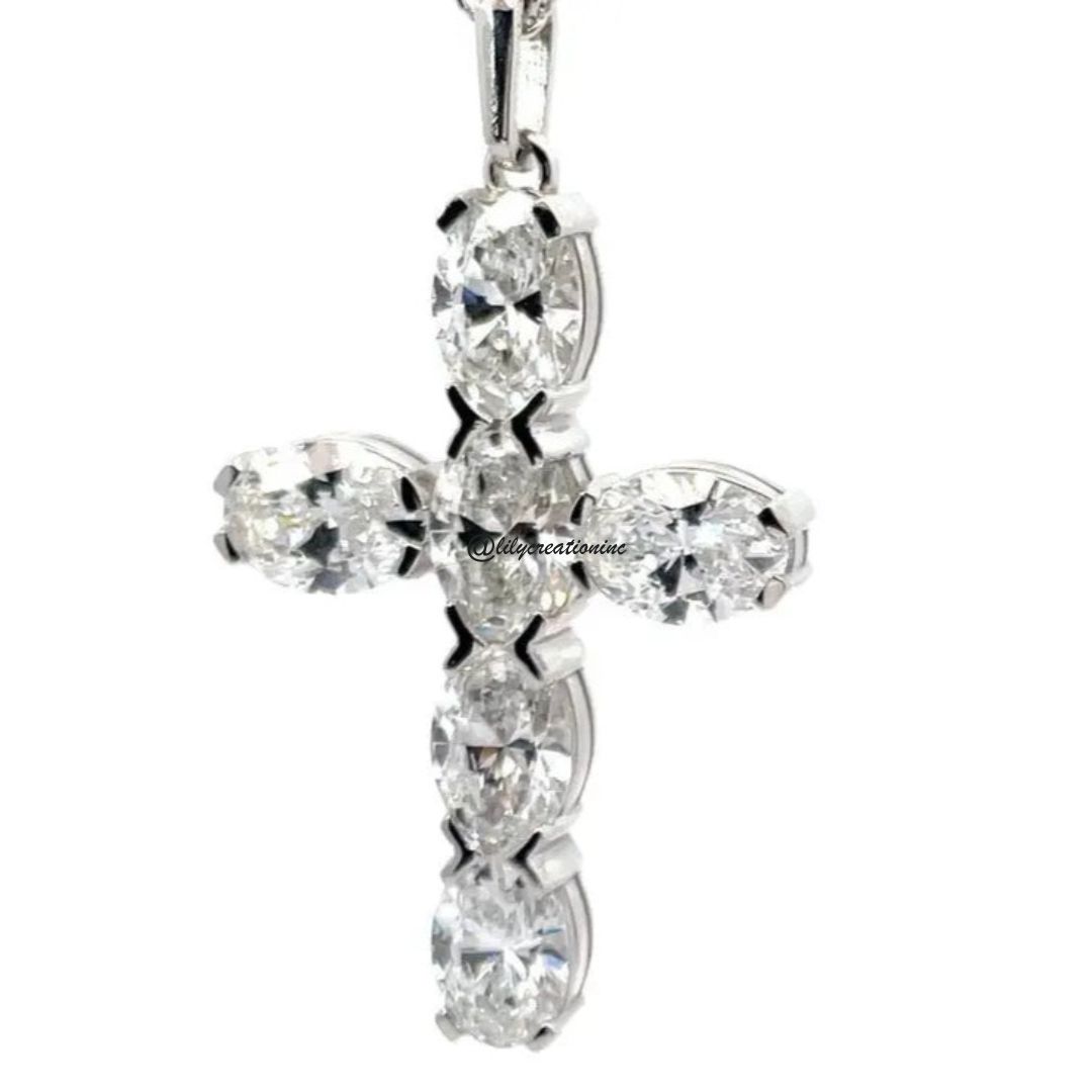 6 Carat 6 Stone Oval Lab Grown Diamond Cross Pendant