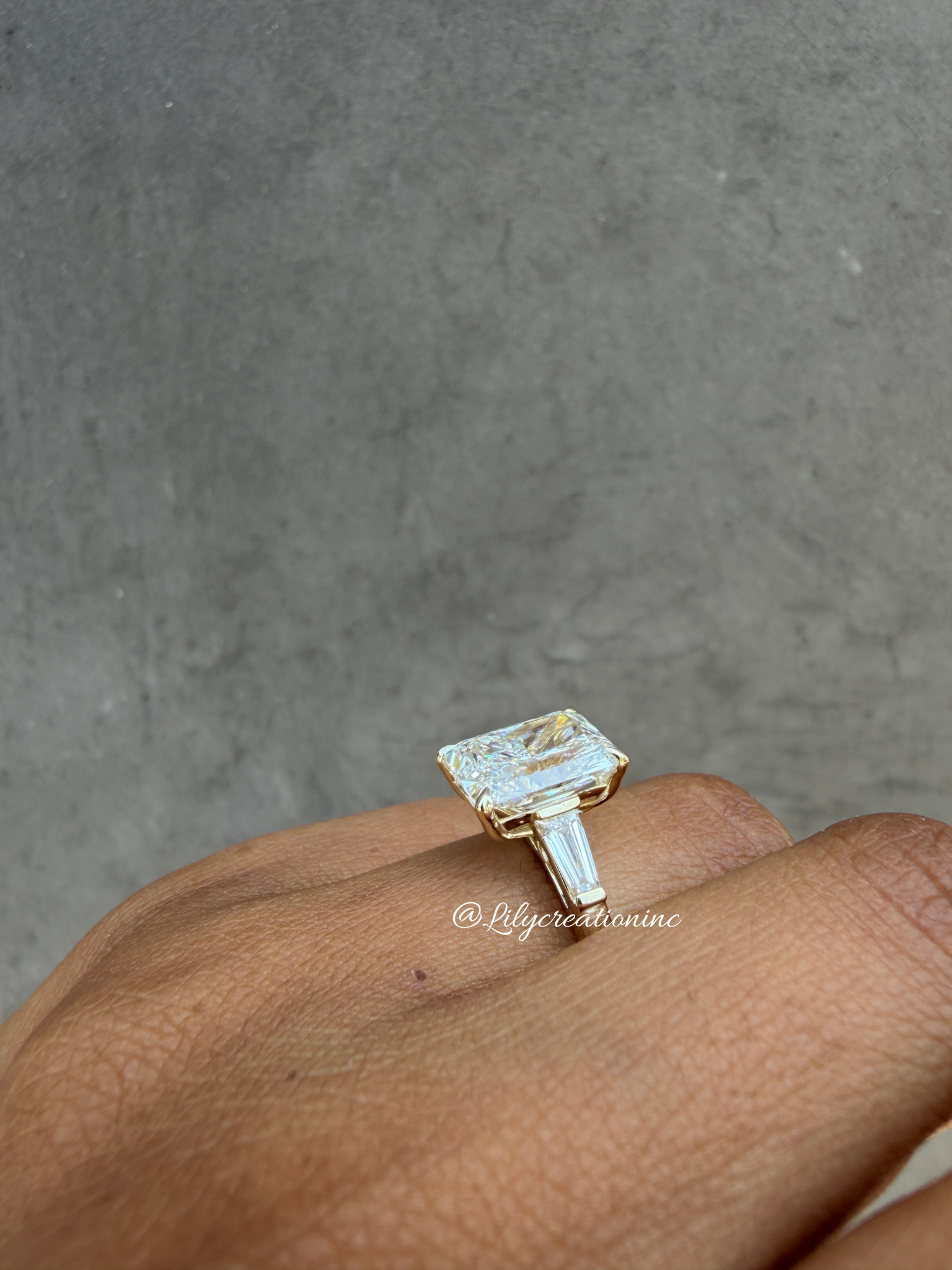 Radiant Cut Lab Grown Diamond Engagement Ring with Taper Baguettes Side Stones